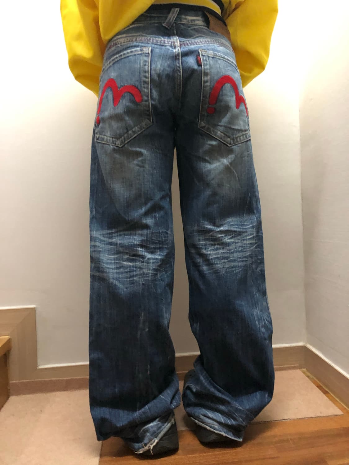 빈티지 에비수 레드 패치 데님 팬츠 상품이미지2