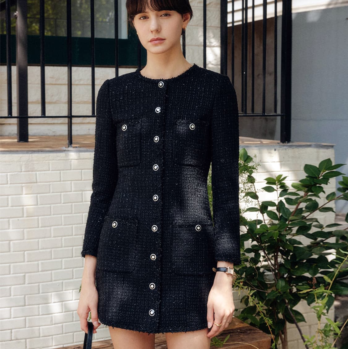 룩캐스트(LOOKCAST) 라일리 트리밍 트위드원피스 44-55 새상품 상품이미지1