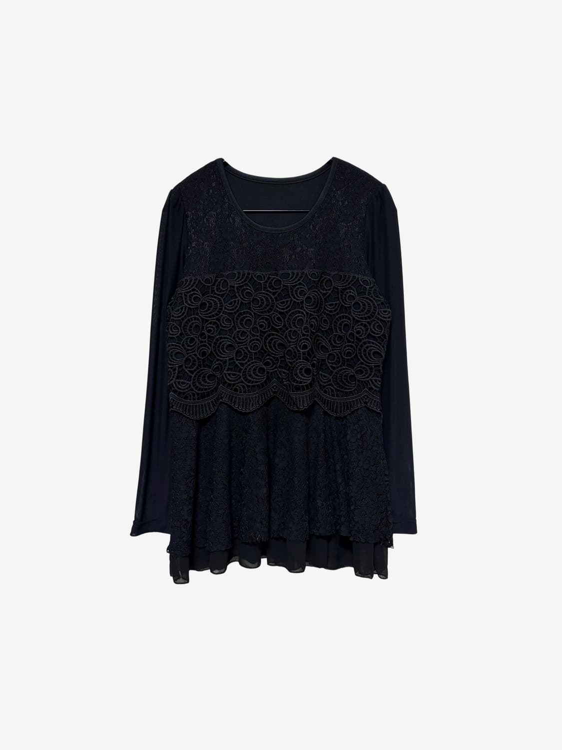 Layered Lace Sheer Sleeve Top – Black 상품이미지5