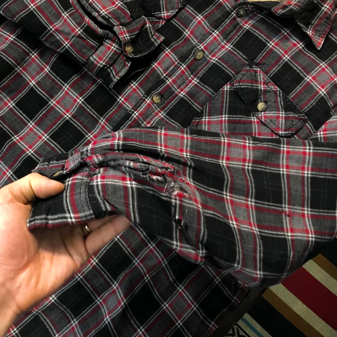 랭글러 블렉 레드 체크 셰르파 자켓 남성 110  상품이미지4