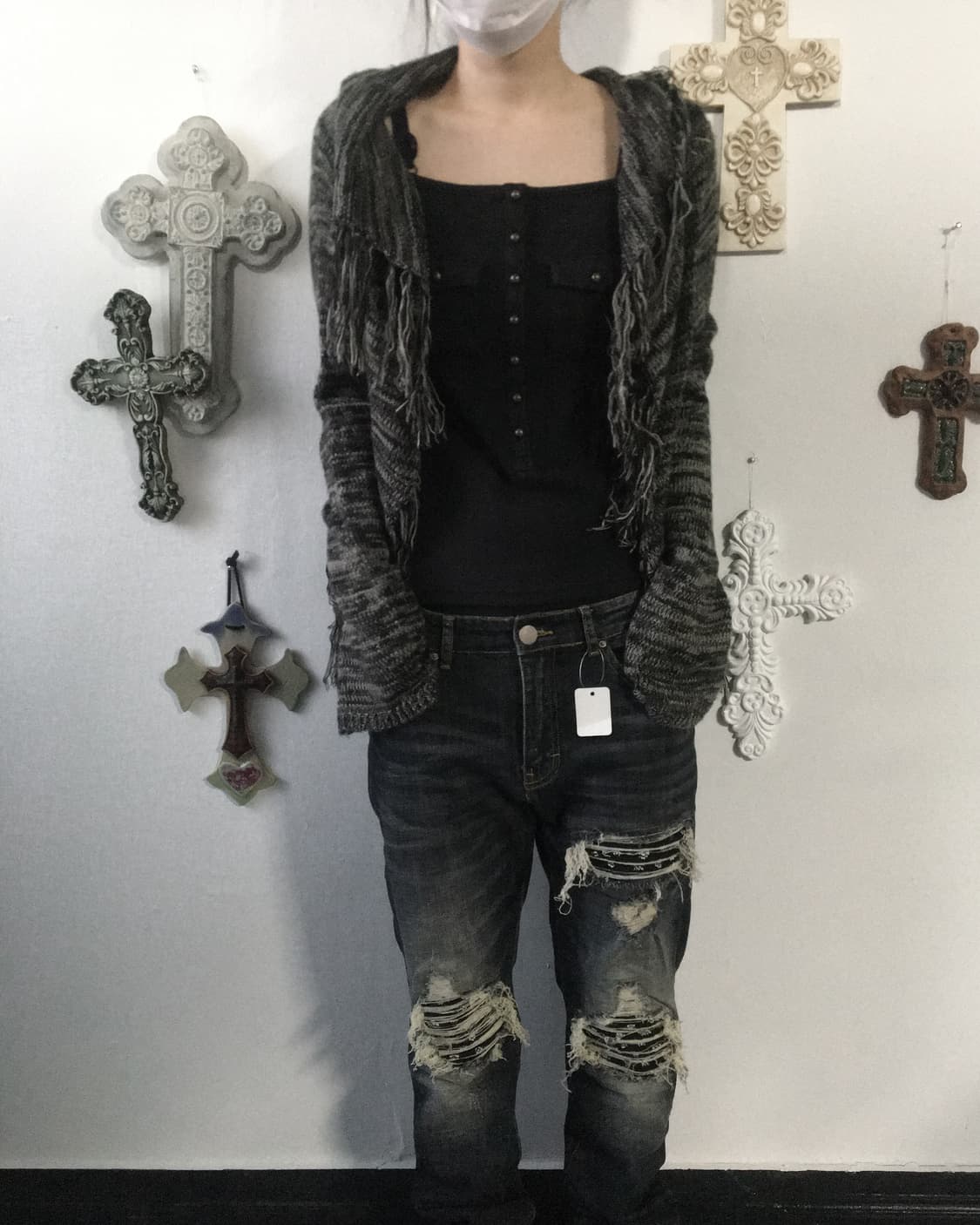 Fringe open knit cardigan 상품이미지1