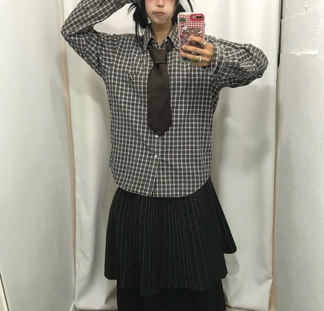 베이프 브라운 체크 셔츠 상품이미지1