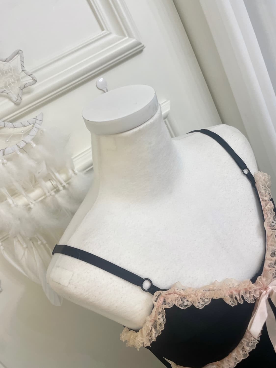 black coral lace trim bow lovely opc 상품이미지7