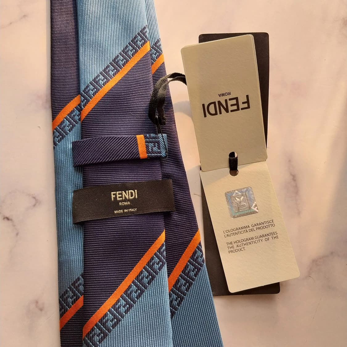 펜디 실크 블루 주카 자카드 레지멘탈 넥타이 8.5cm 새제품 K1701 상품이미지9