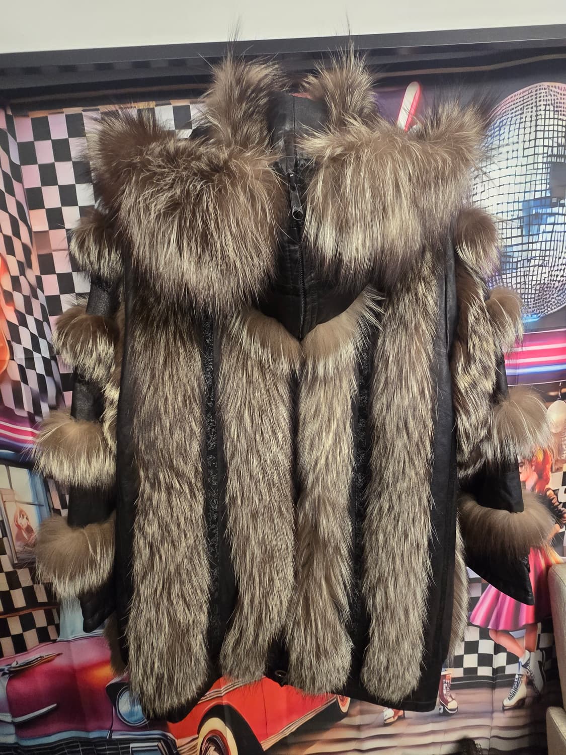 TP. DOTHILLEN 시카폭스 퍼 후드 가죽코트 상품이미지2