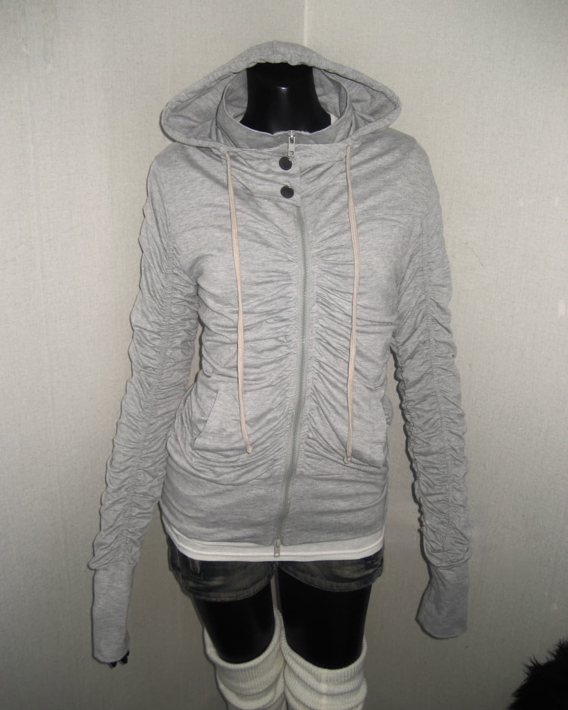 그레이 셔링 하이넥 후드집업 상품이미지4