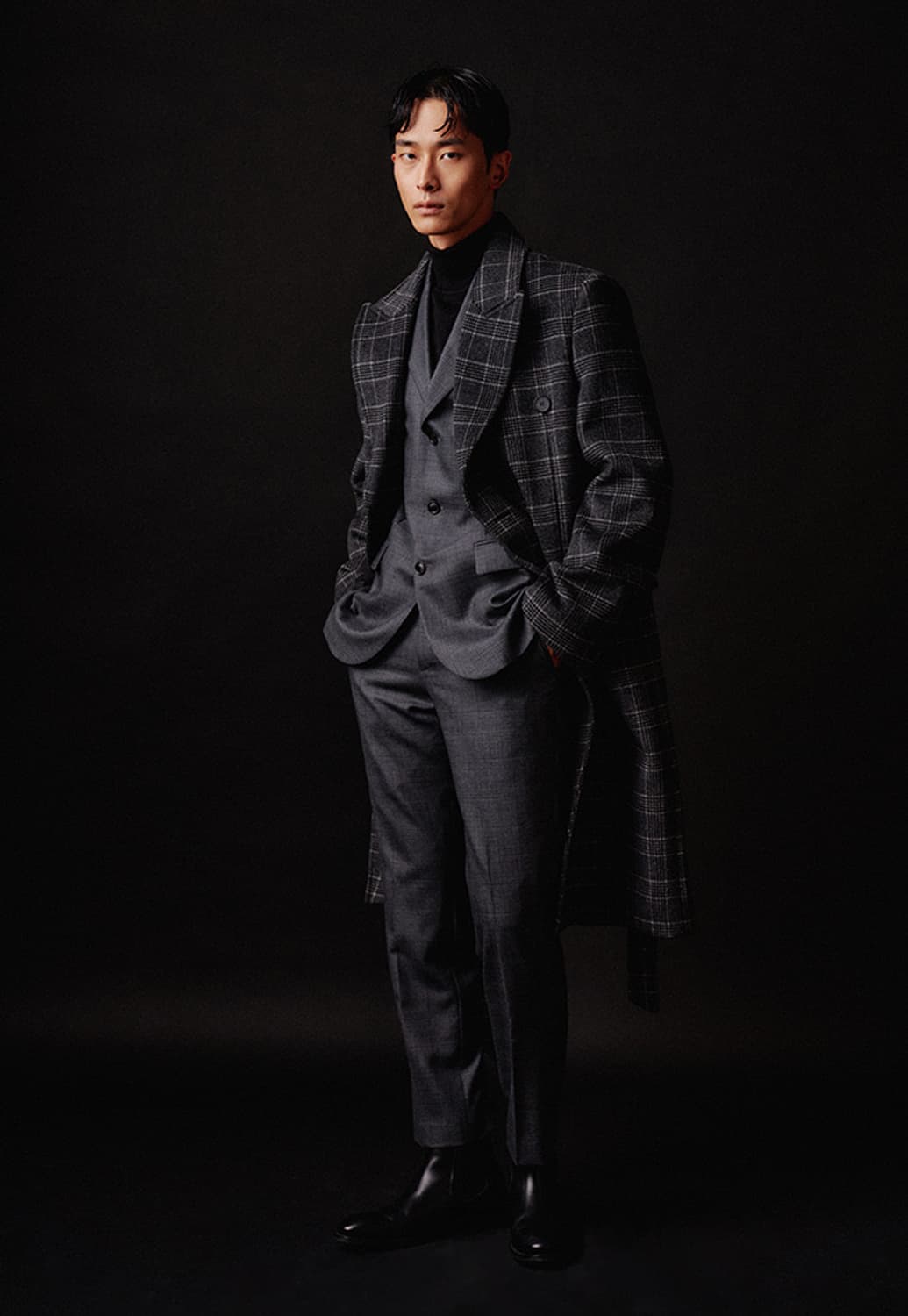 토니웩 크루도 체크 더플 벨트 롱코트 그레이 체크 XL 52 상품이미지4