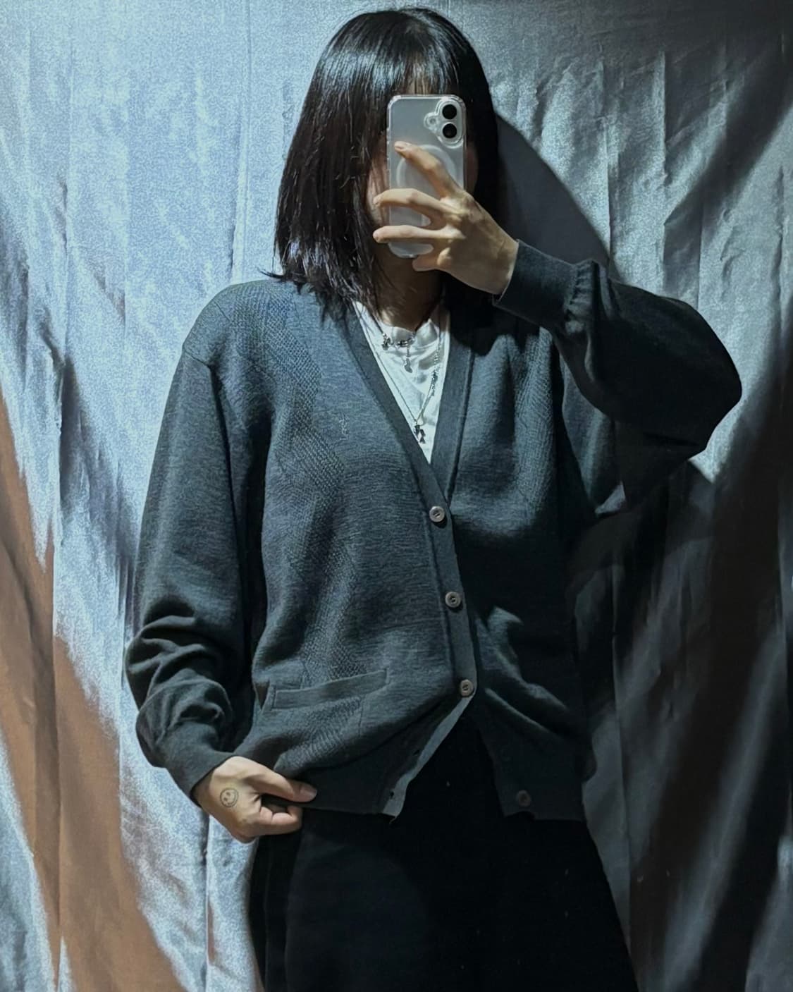 L YSL 입생로랑 에스닉 패턴 그레이 가디건 상품이미지1