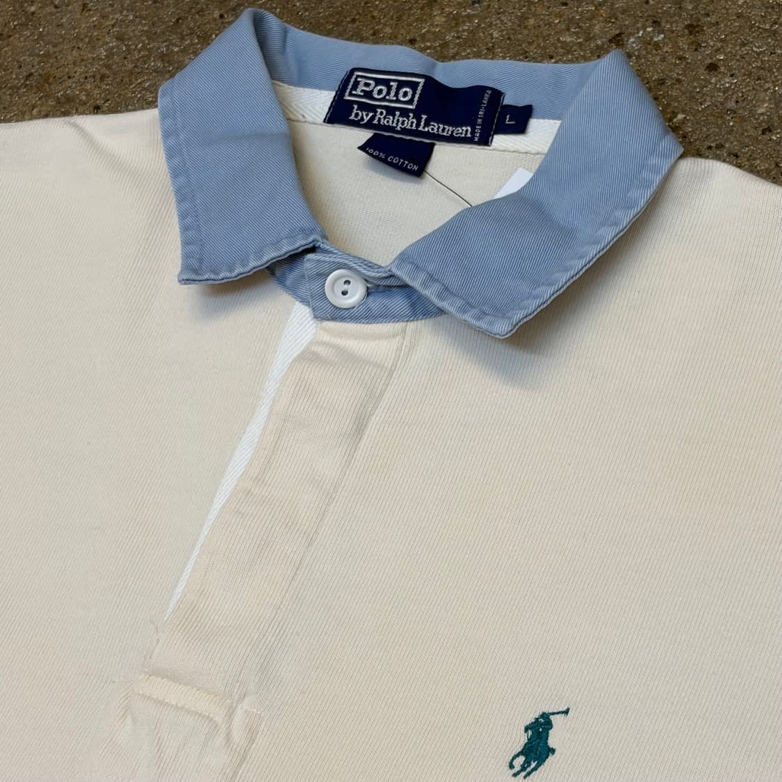 레어 90s 미국 빈티지 폴로랄프로렌 투톤 럭비티 카라티 상품이미지4