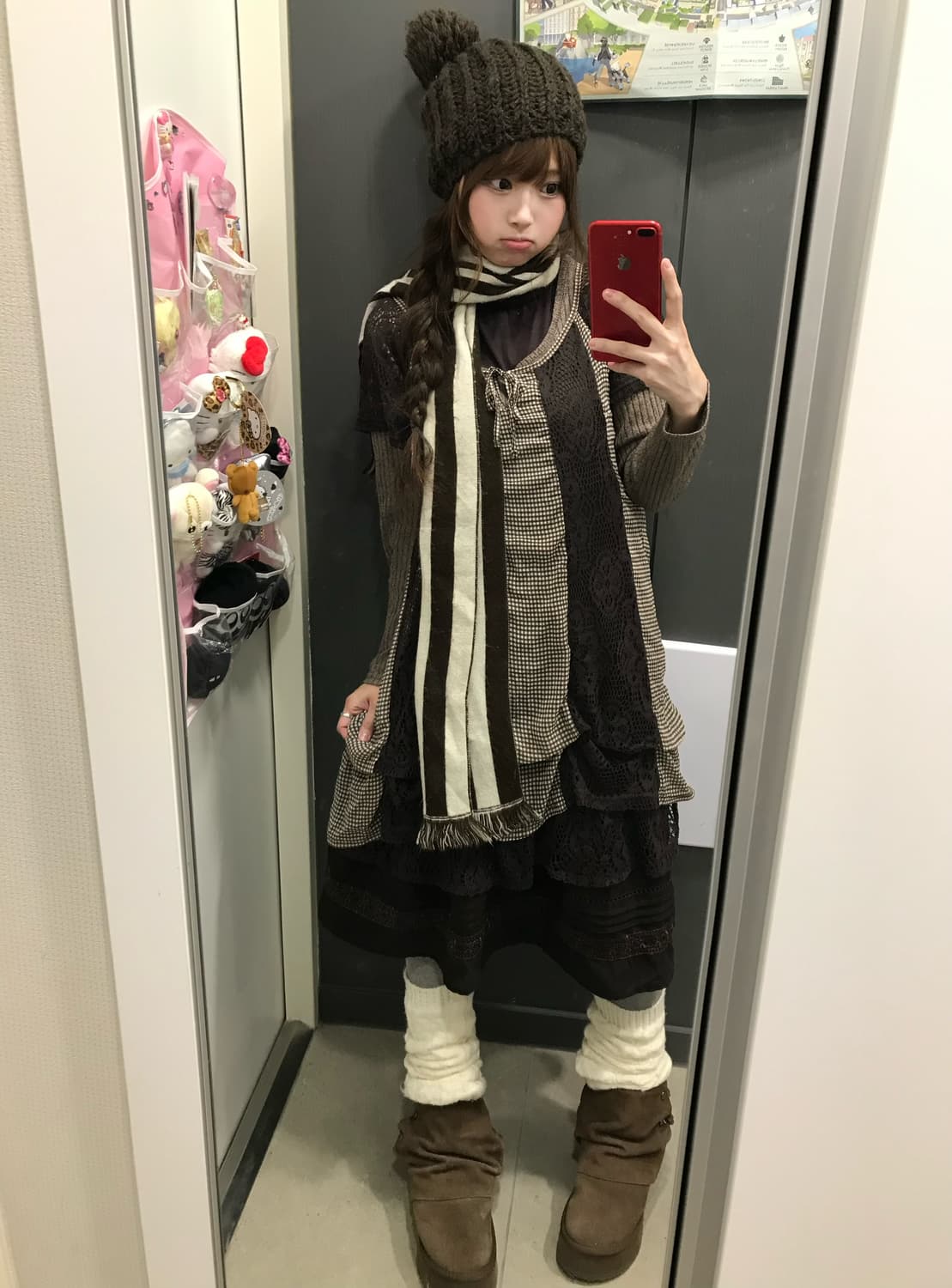 브라운 체크 모카무스 울코트 모리걸 코디세트 상품이미지1