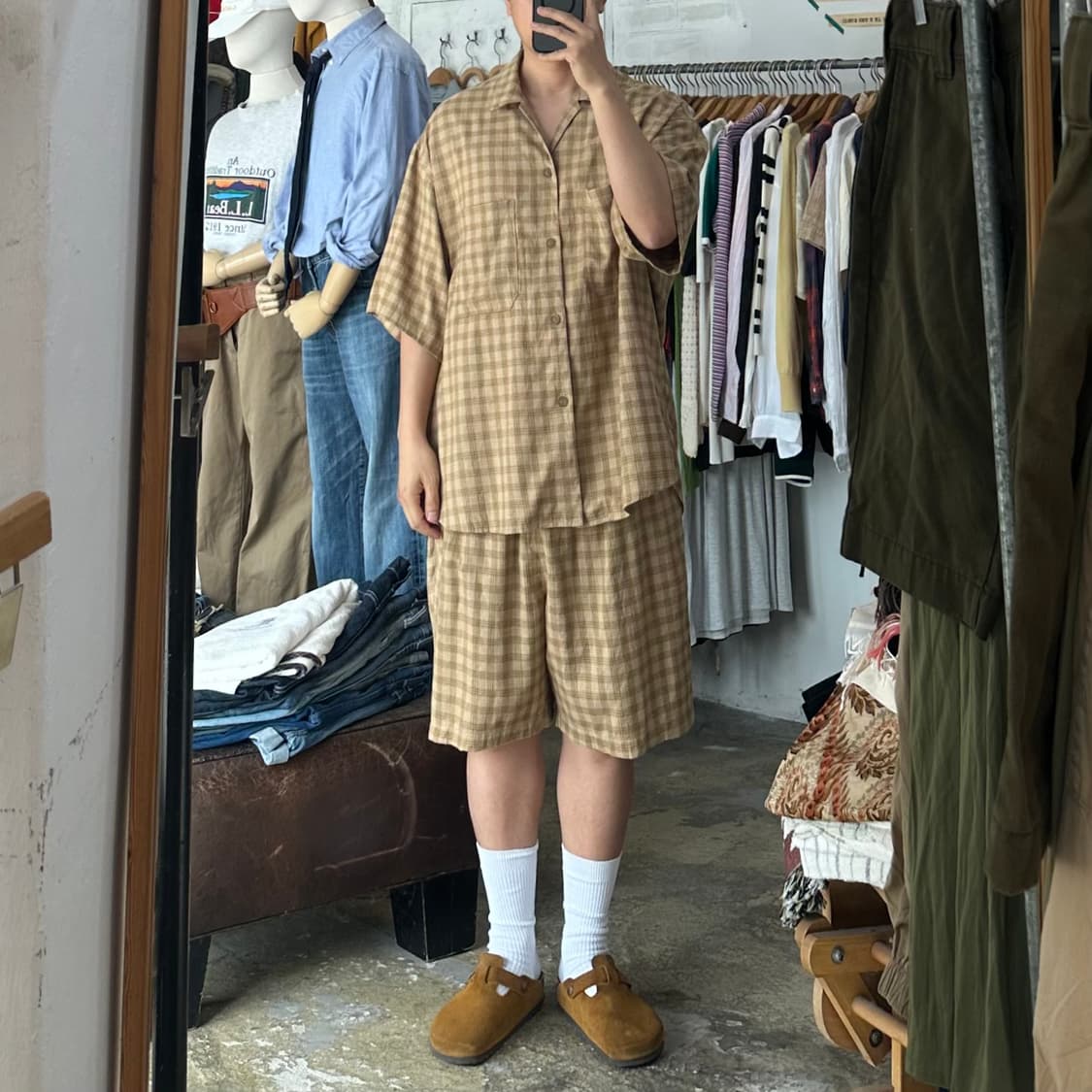 (착용컷) FREAK'S STORE 체크 파자마 셋업 (남성용 L) 상품이미지6