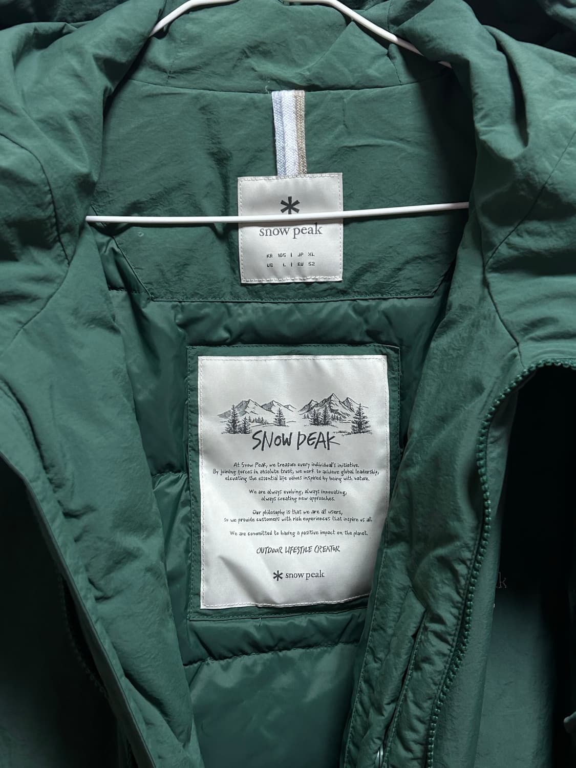 스노우피크 랜드후드 경량 패딩 L (105) 그린 상품이미지4