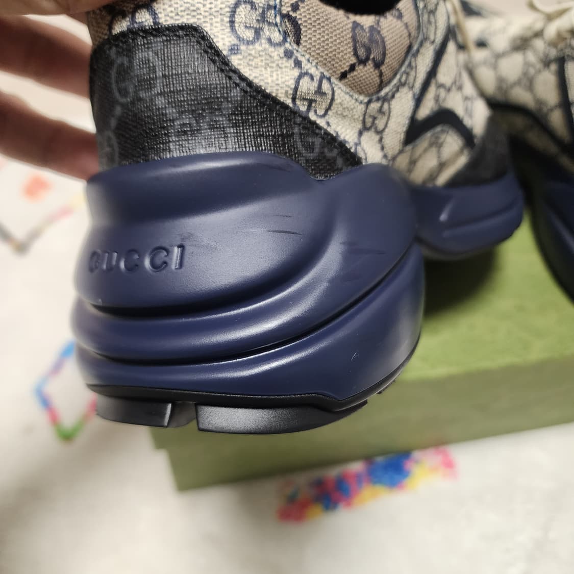 초민트급 구찌 GG 슈프림 라이톤 스니커즈 네이비 블랙 265 상품이미지7