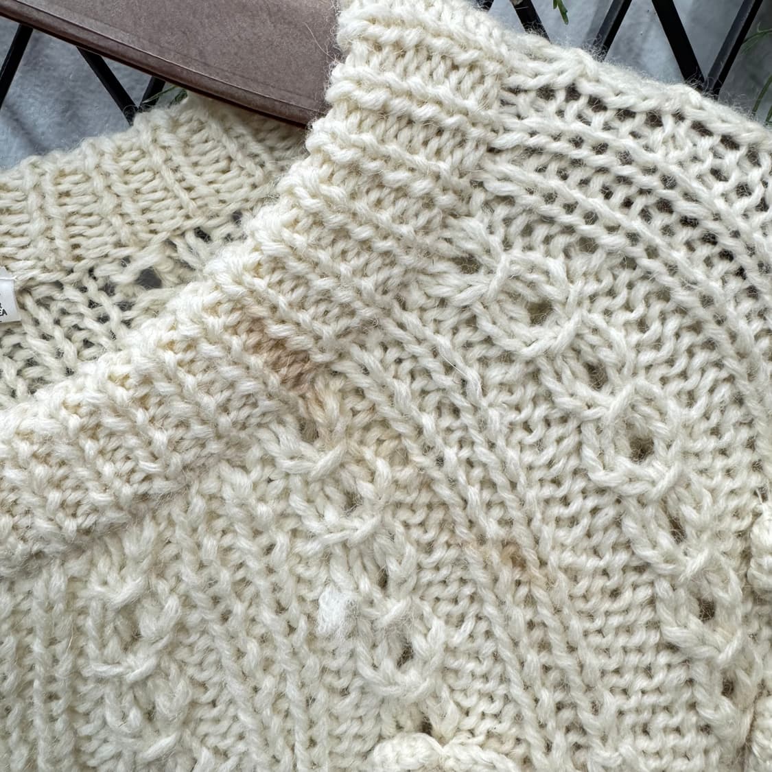 80s JPN VINTAGE 니트 가디건 입체 플라워 디테일 아이보리 상품이미지7