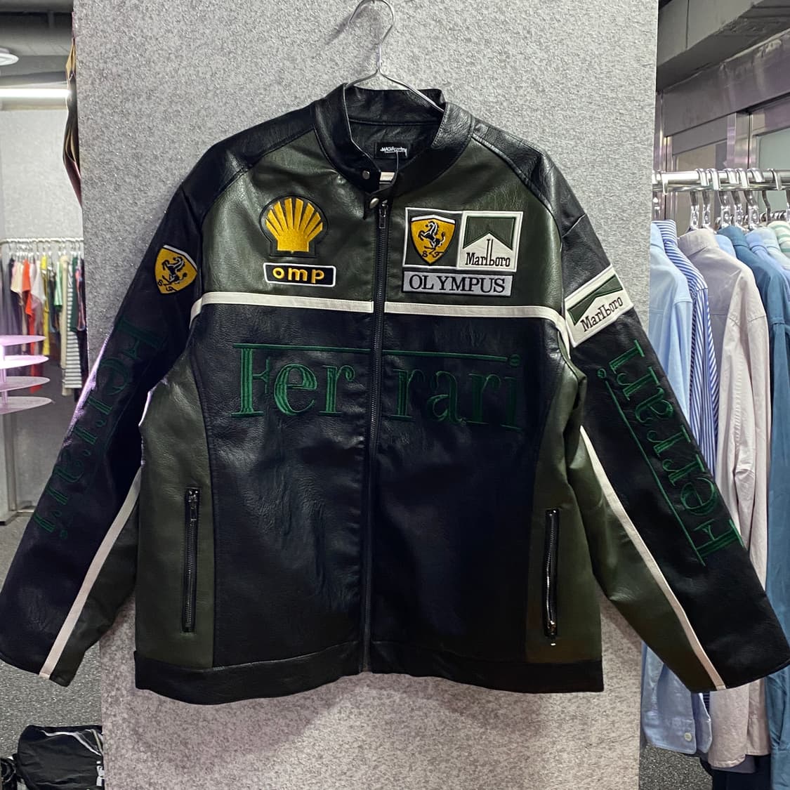 페라리 말보로 패치워크 그린 레더 레이싱 자켓 B3717 상품이미지2