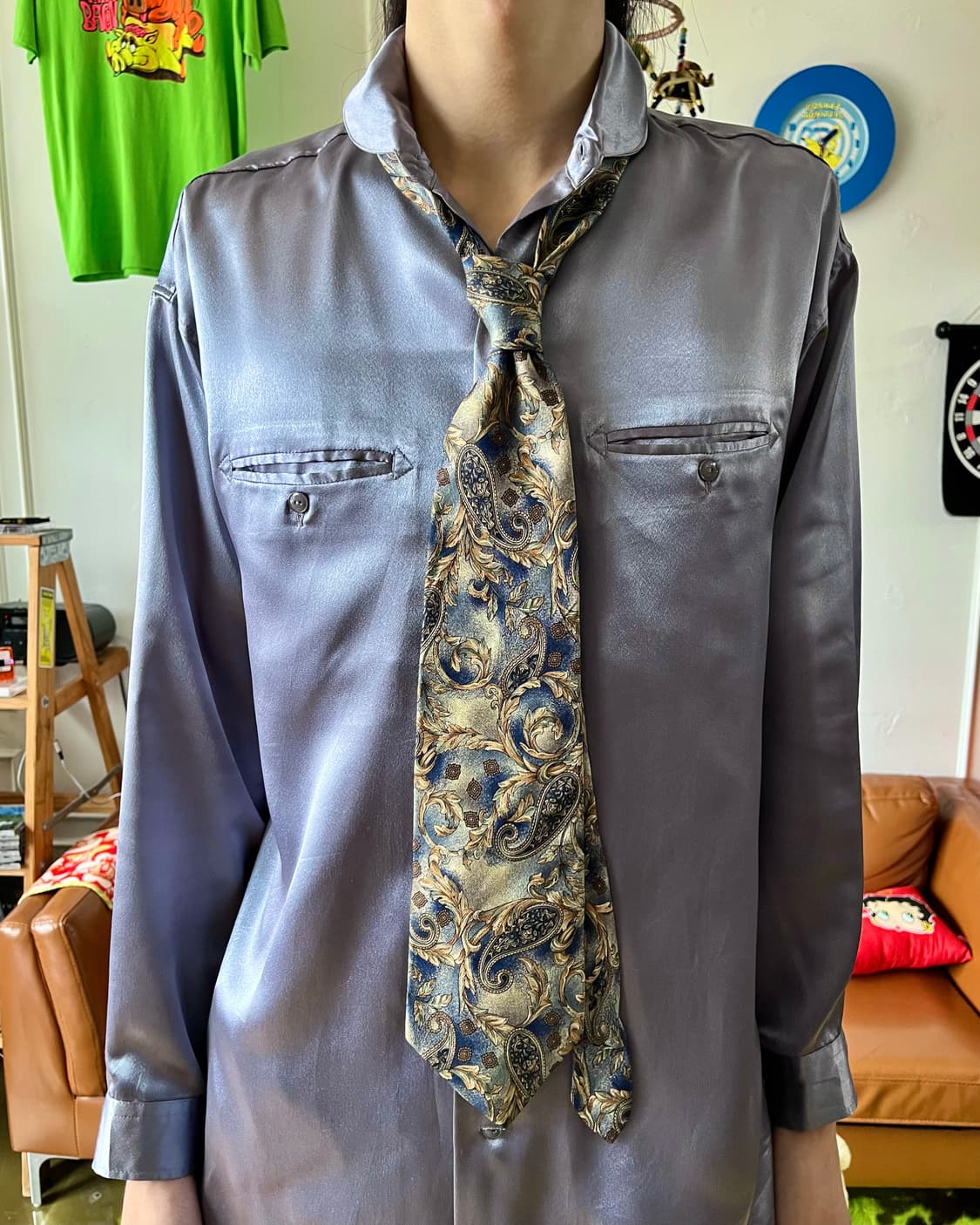 -90s Bill Brass Antique Paisley Silk Tie 상품이미지2