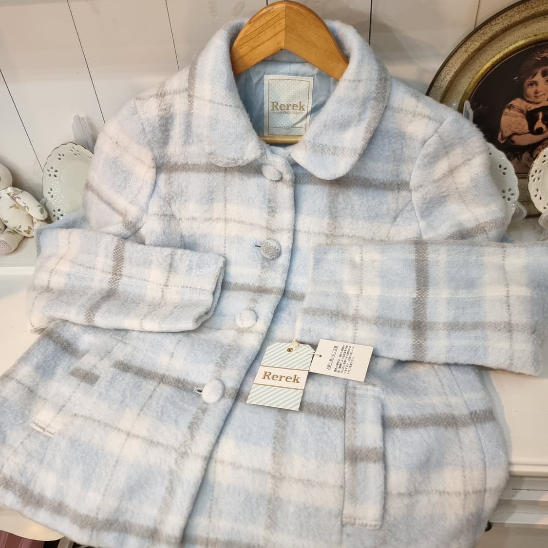 사각카라 포근 체크 숏코트 상품이미지5