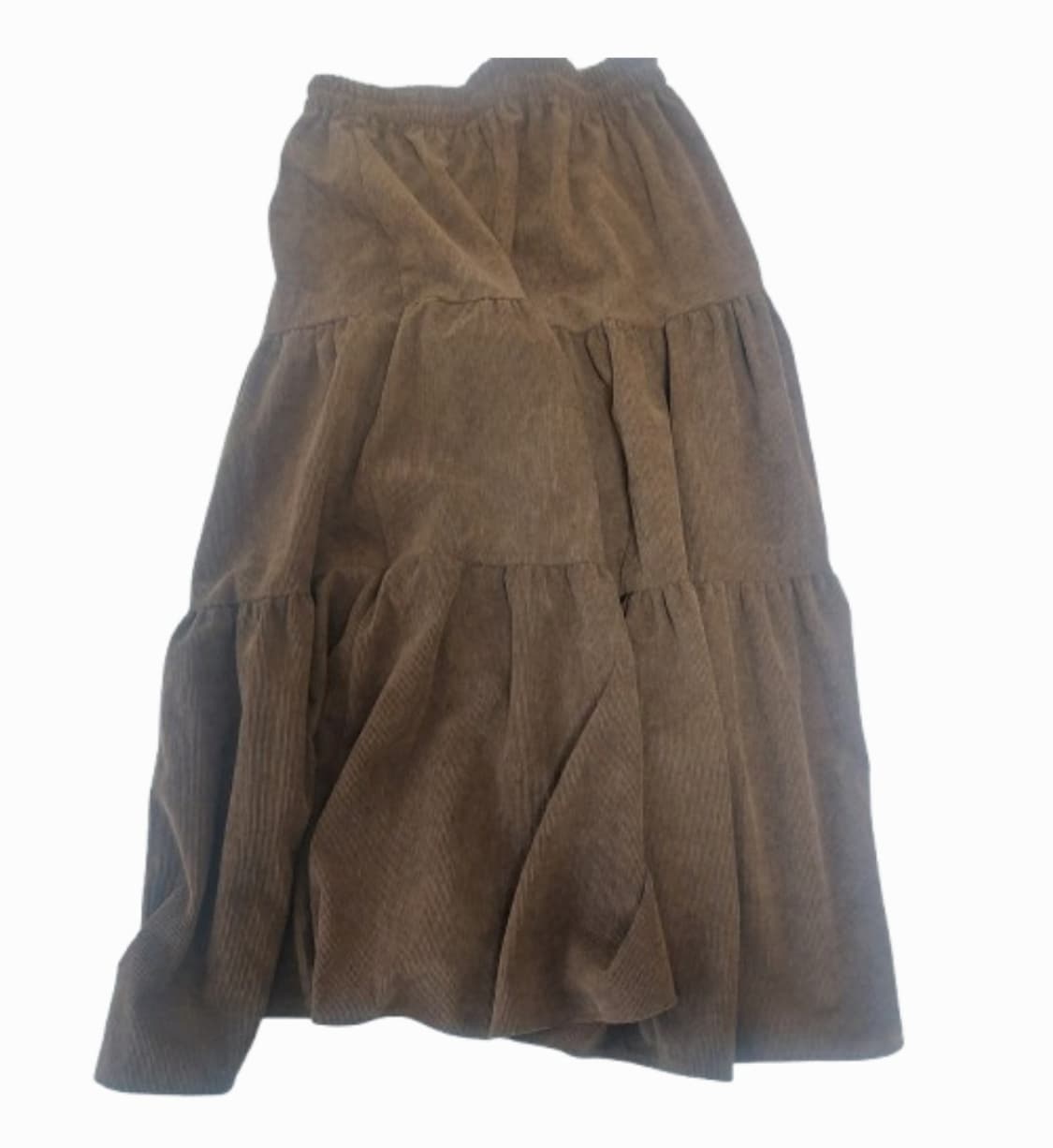 모리걸 코듀로이 셔링 브라운 롱스커트 상품이미지1