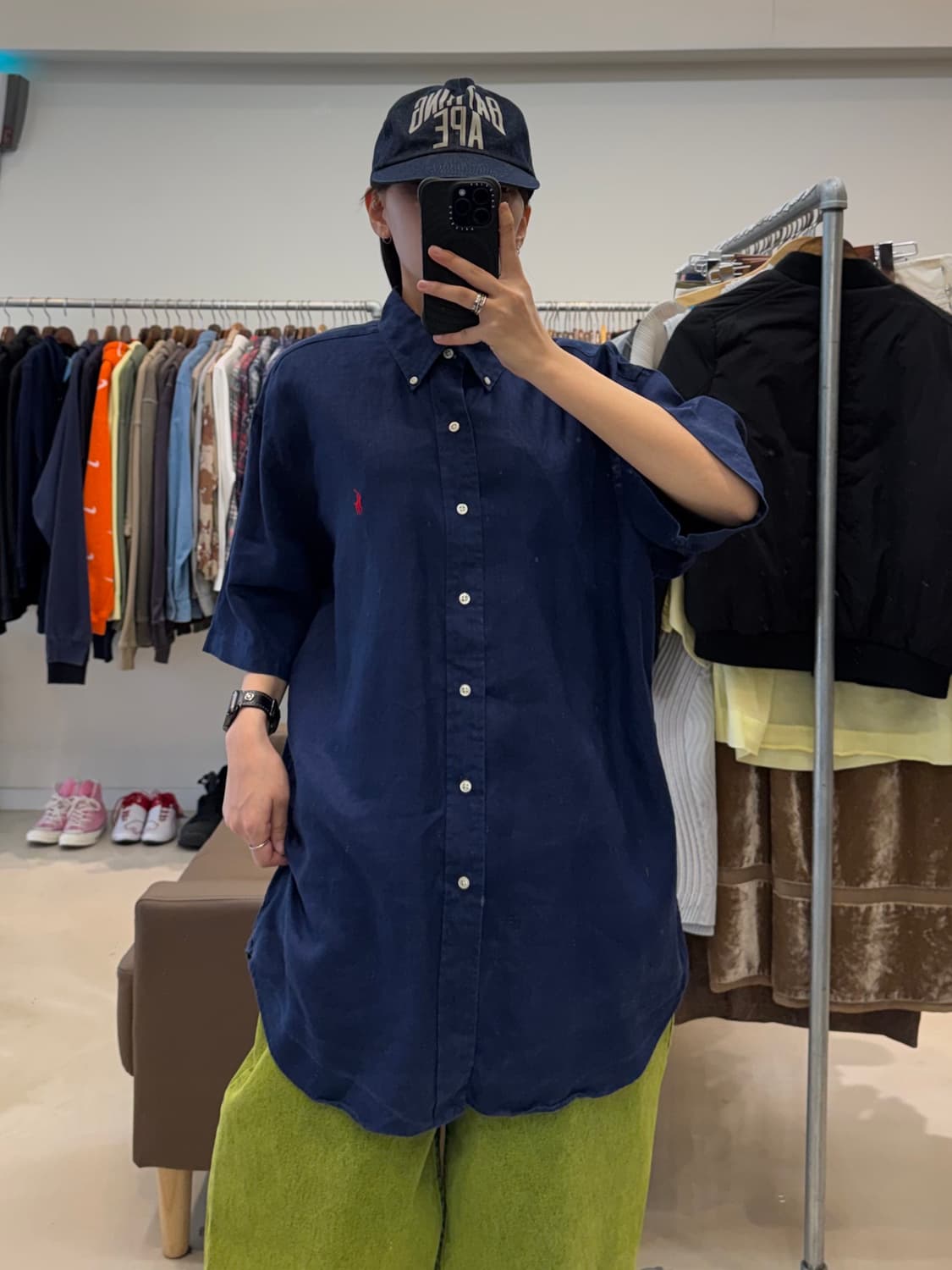 폴로 린넨 반팔 셔츠 네이비 상품이미지5