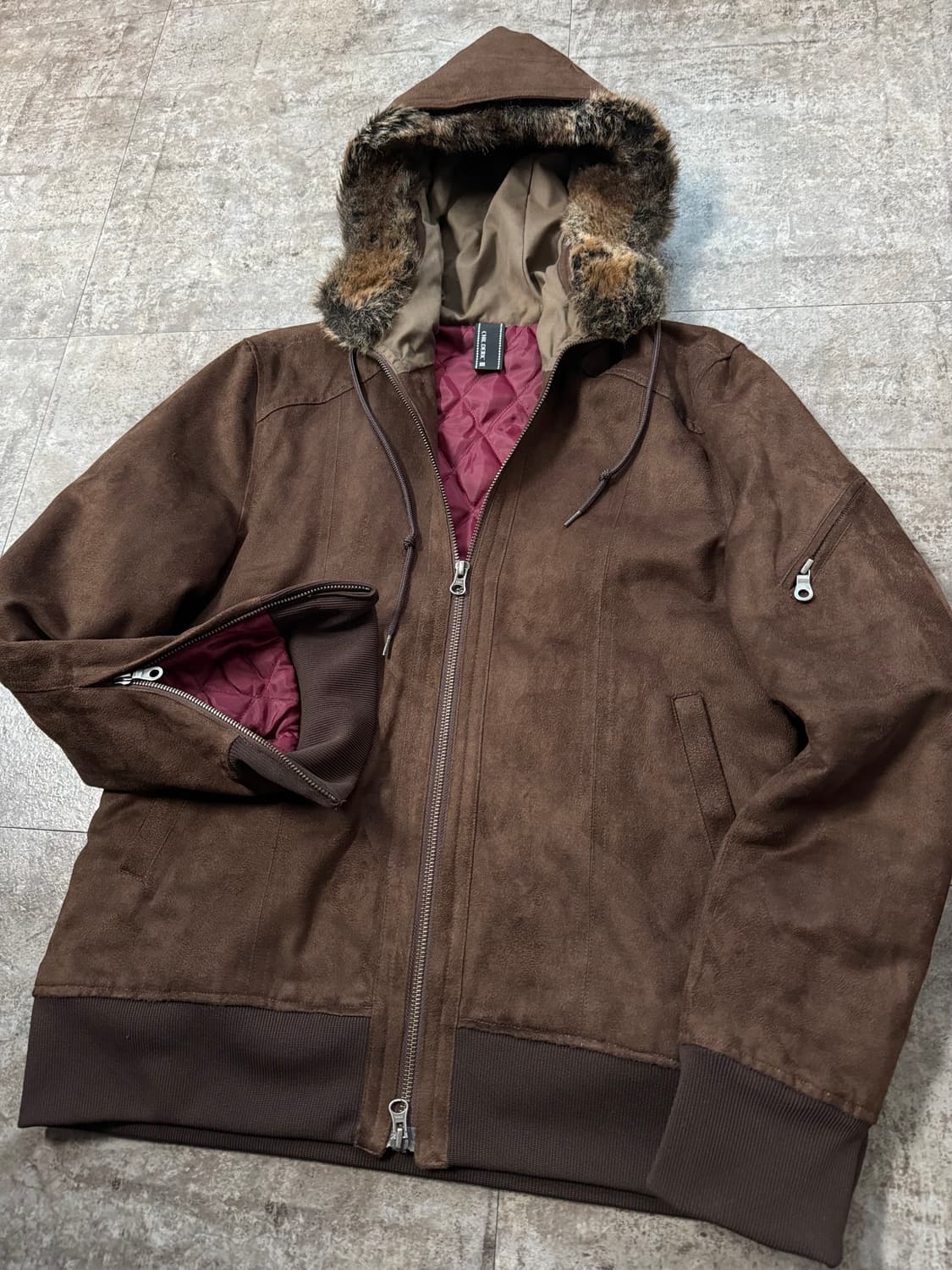 퍼 후드 스웨이드 지퍼 슬리브 윈터 자켓 상품이미지2