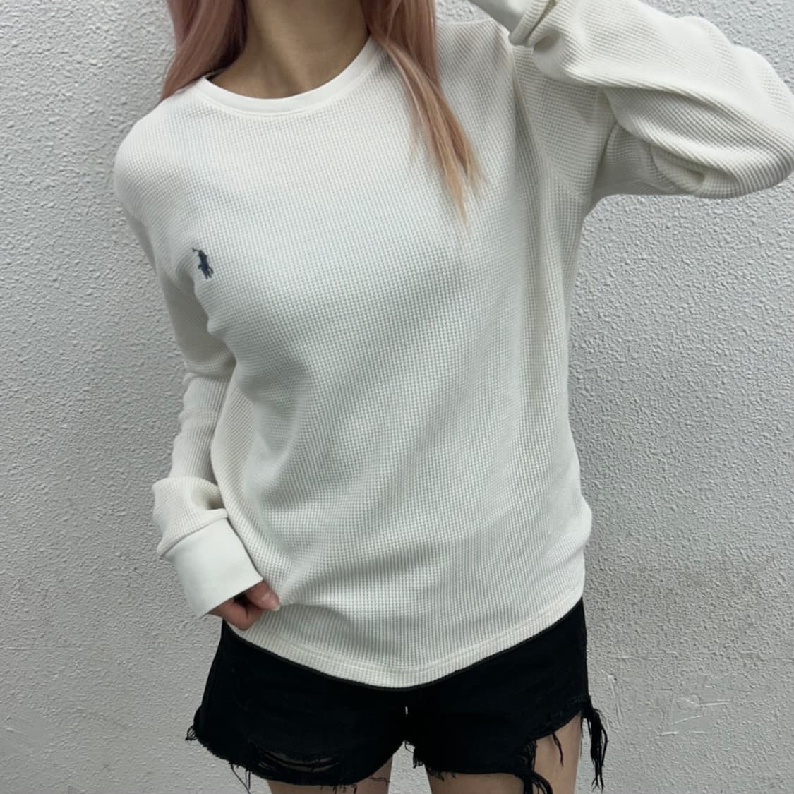 폴로 랄프로렌 네이비포니 화이트 와플 롱슬리브 L 상품이미지1