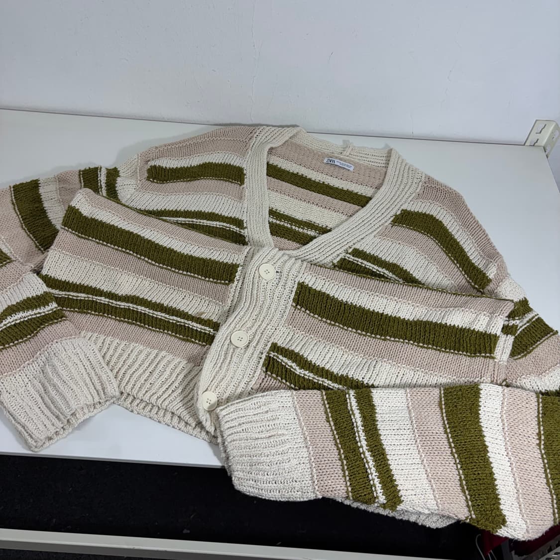 XL 자라 아이보리 스트라이프 그런지 가디건 상품이미지1