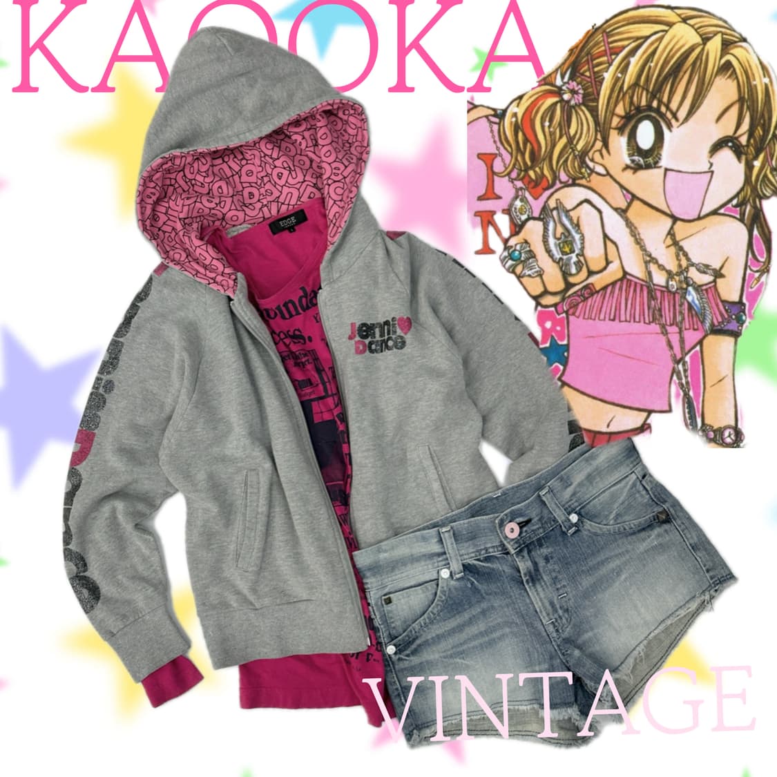 ⭐️팝갸루 코디세트⭐️ 후드집업 y2k 핫핑크 숏데님팬츠 데코라 상품이미지1