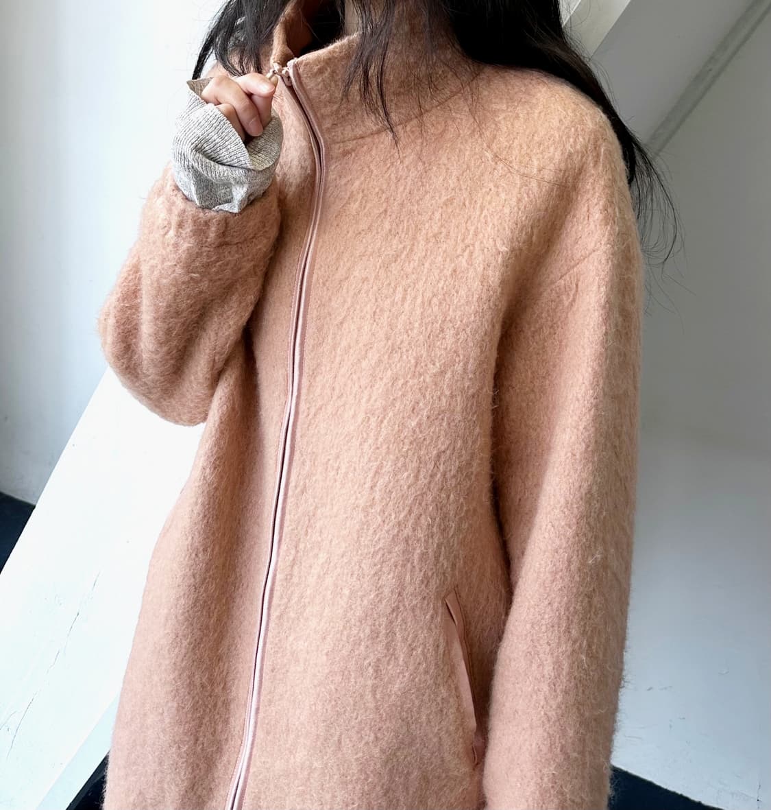 Loop mohair wool design zip shaggy coat 상품이미지9