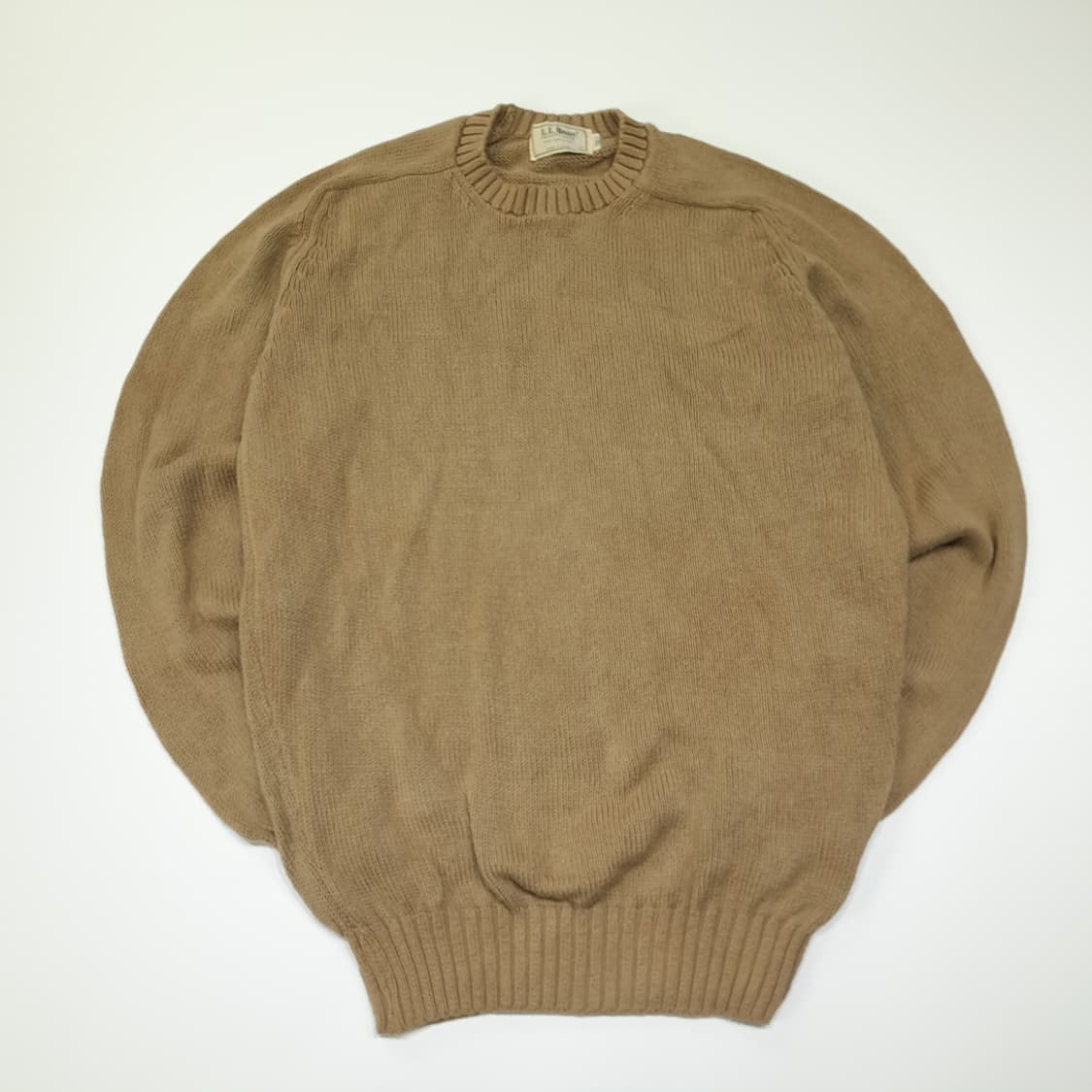 CL035 엘엘빈 80s 미제 빈티지 새들 숄더 카멜 베이지 니트 스웨 상품이미지1