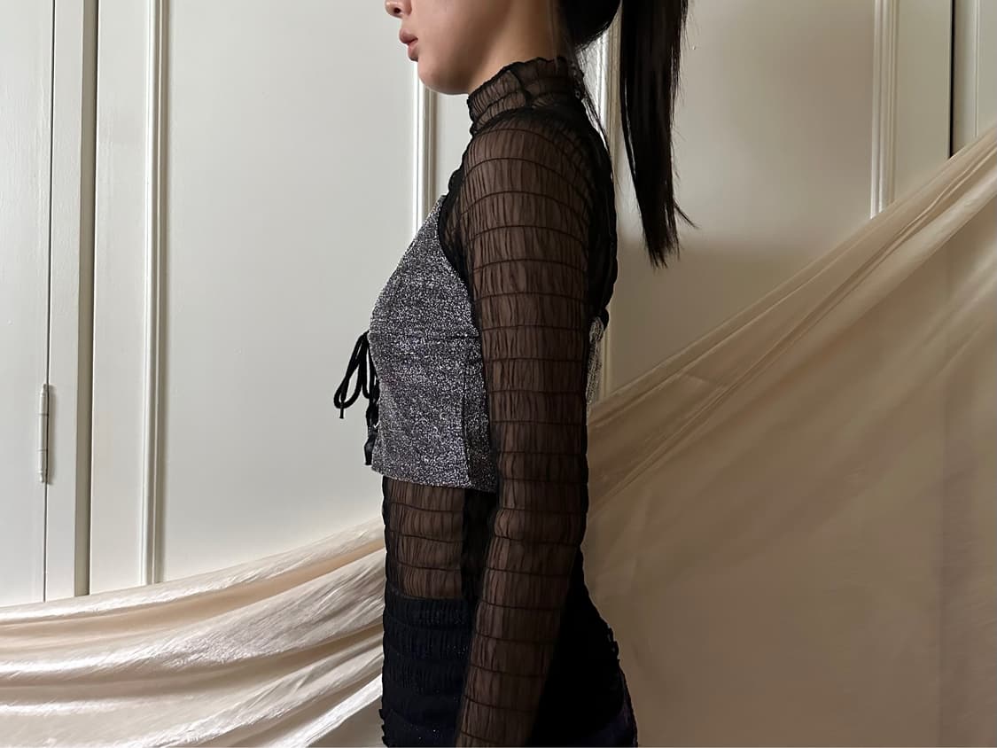 silver corset sleveless top  상품이미지3
