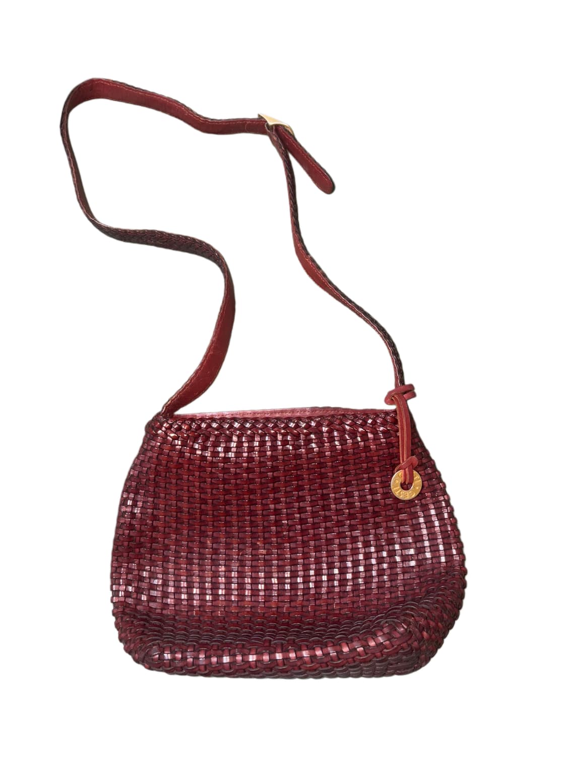 가죽 짜임 버건디 숄더백  상품이미지1