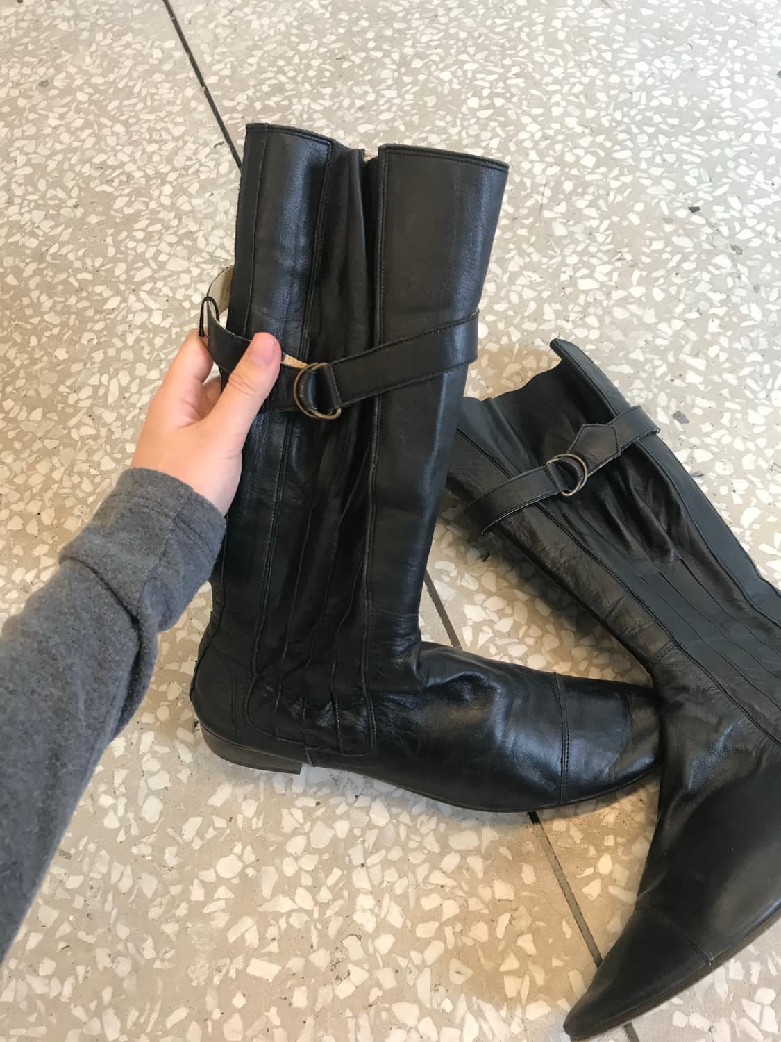 Vintage Pointed Leather Long Boots  상품이미지3