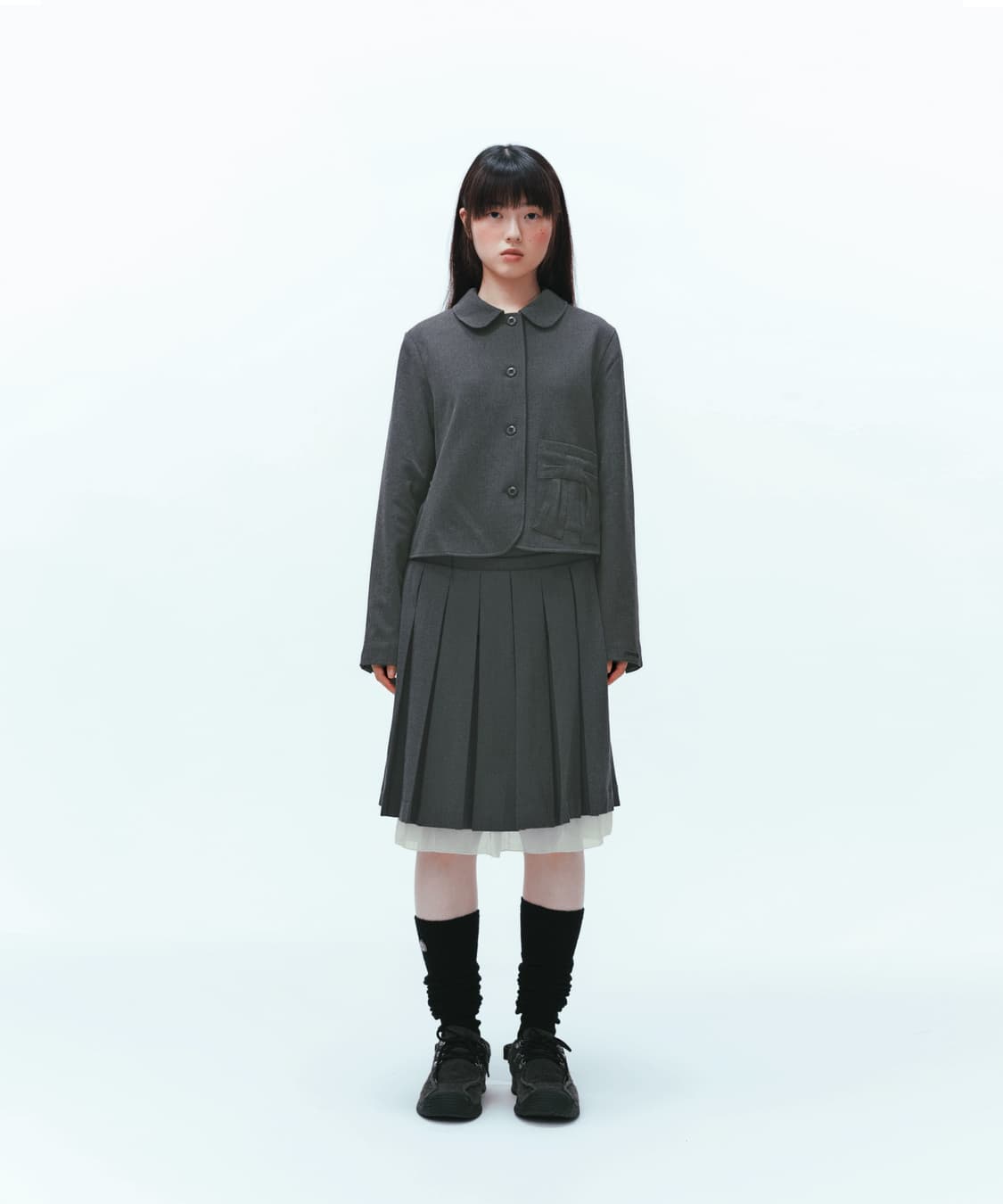 코이세이오 리본자켓 스커트 셋업 그레이 사이즈2  상품이미지1