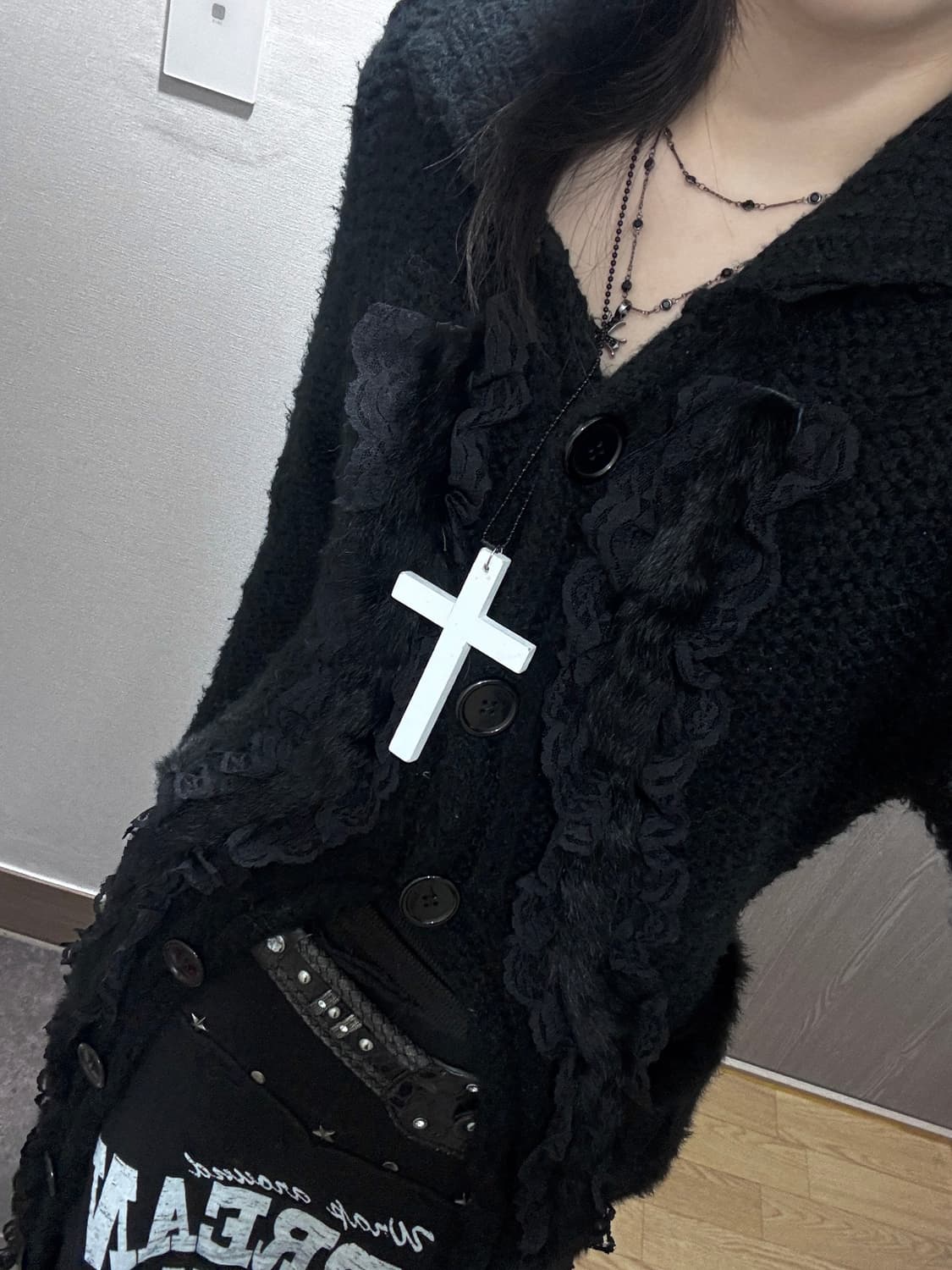 고딕펑크 롱 니트 퍼가디건 상품이미지3