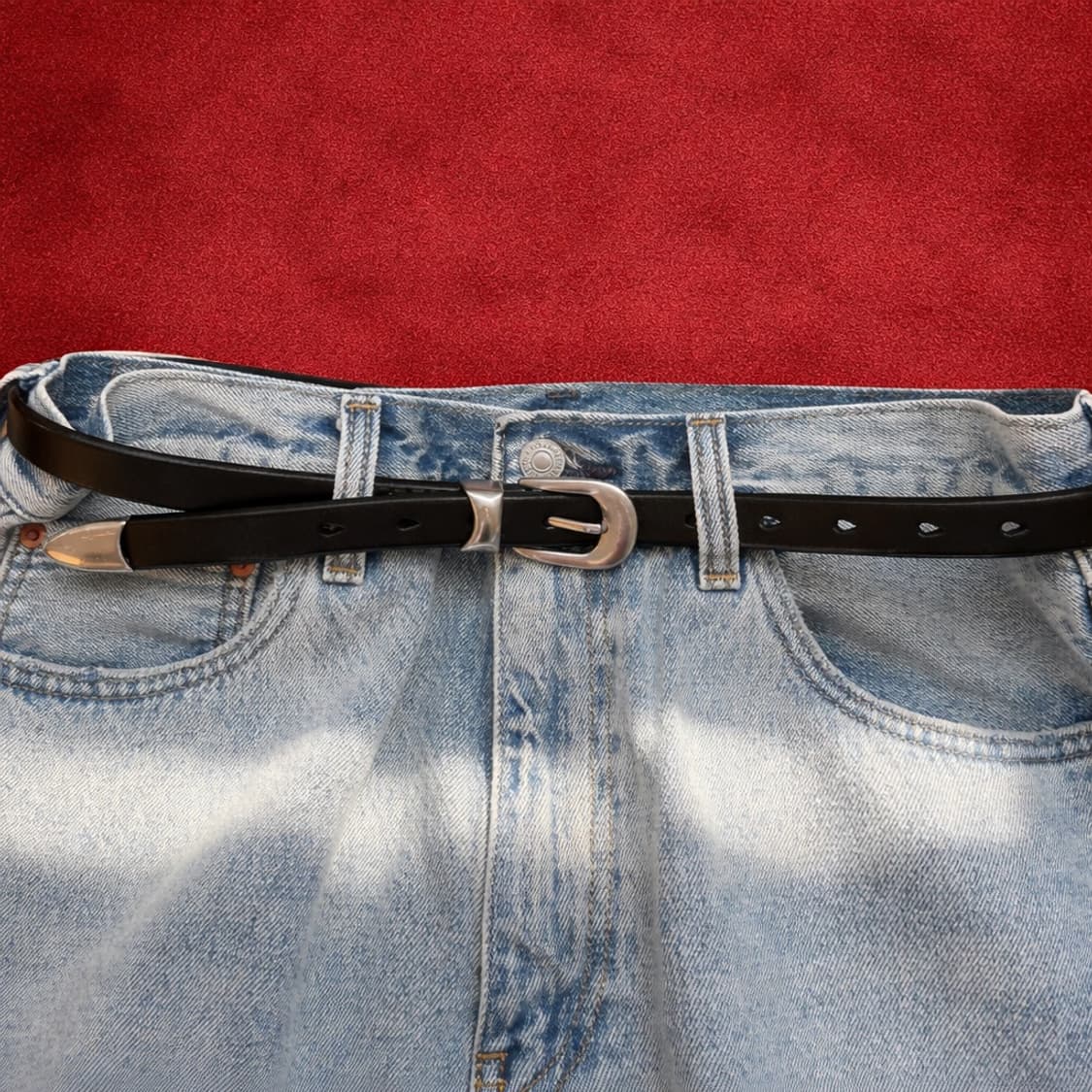 러스틱 버건디 슬림 가죽벨트 상품이미지3