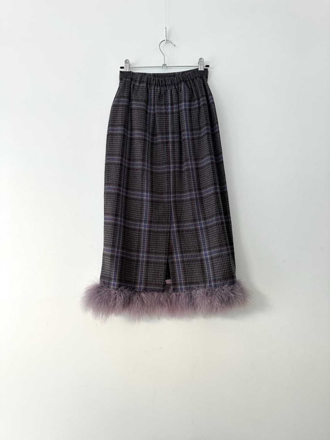 Check fur mix skirt / purple 상품이미지3