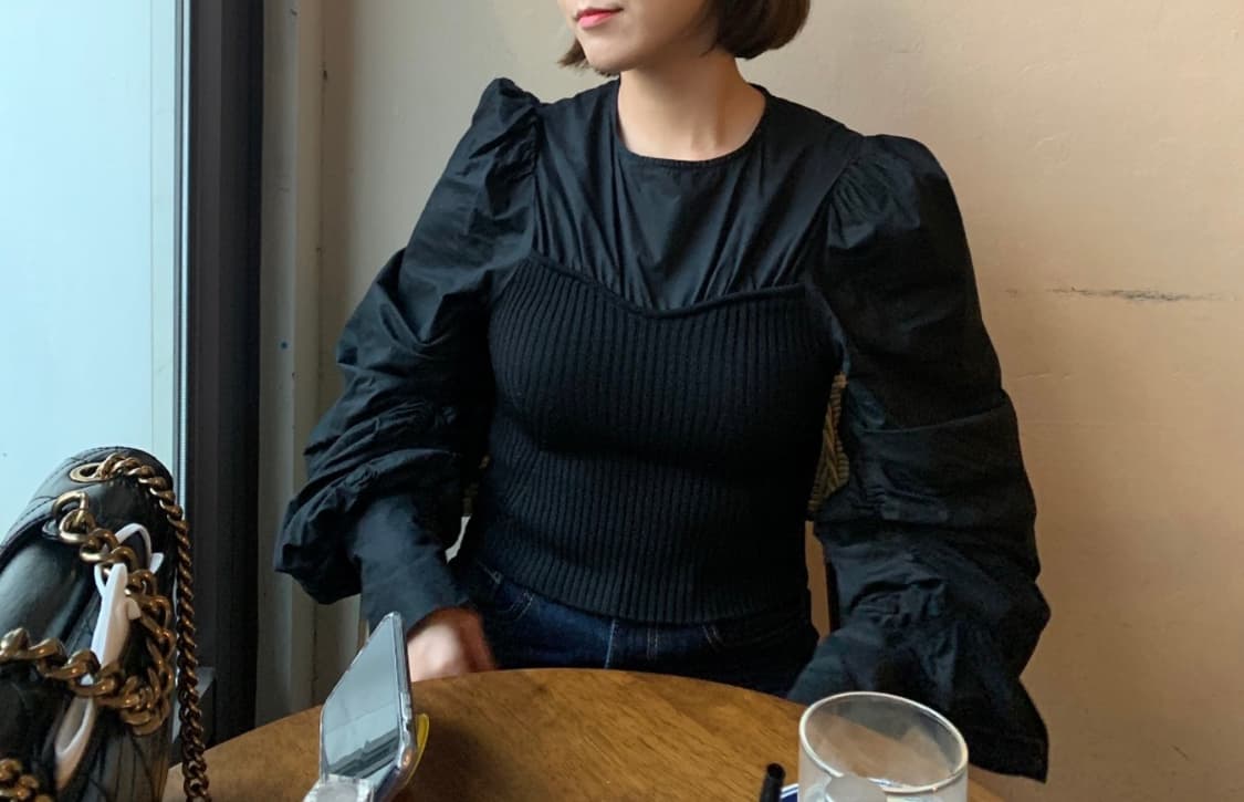 자라 블랙 퍼프 니트 뷔스티에 블라우스 상품이미지1