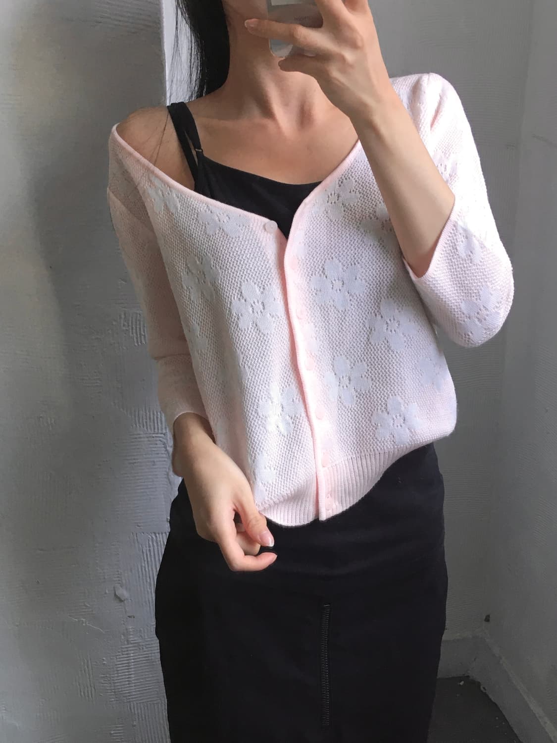 Courreges 꾸레쥬 핑크 플라워 크롭 가디건 상품이미지2