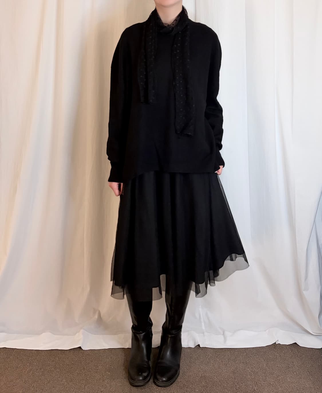 Sleeveless Sheer Layered Dress - Black 상품이미지1