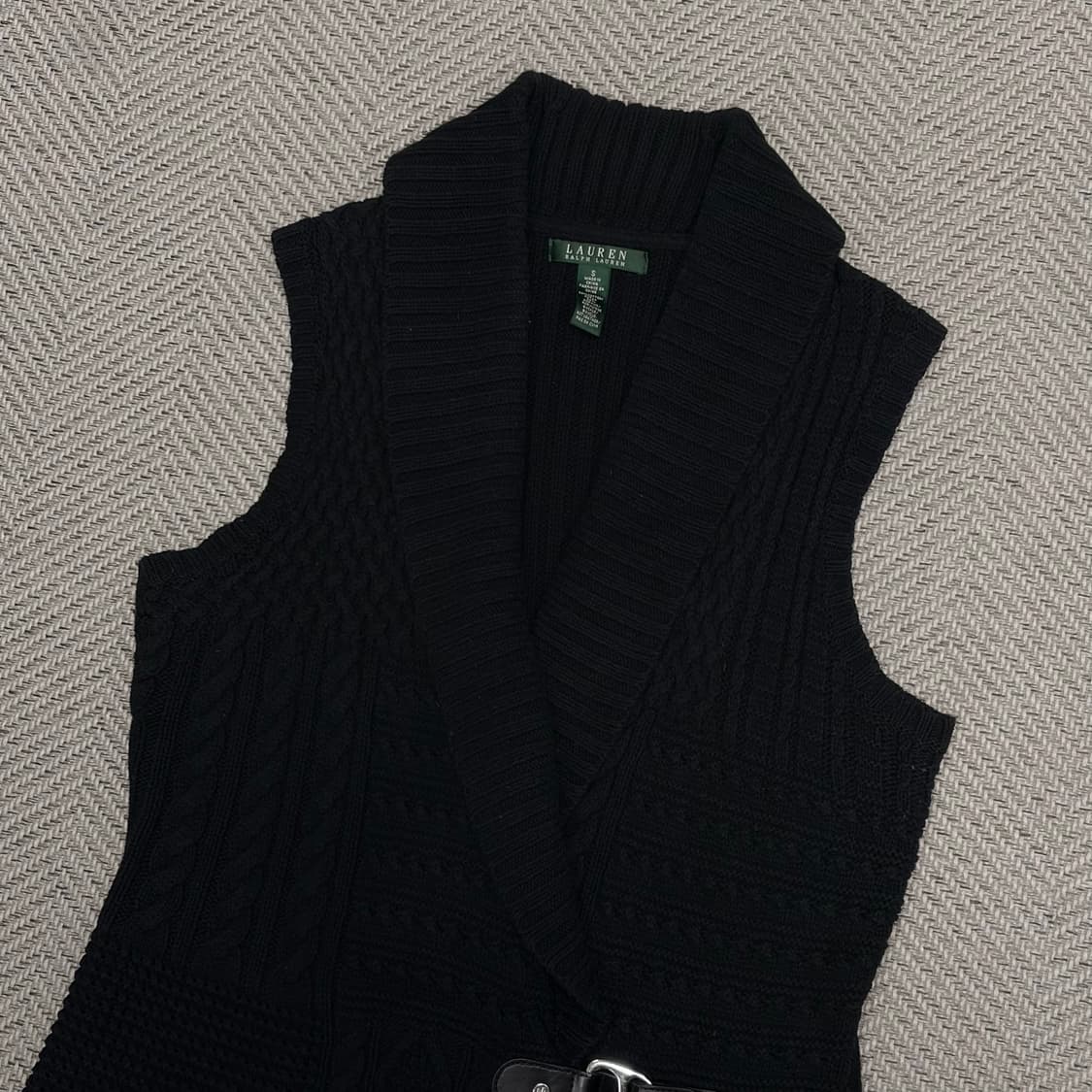 로렌 랄프로렌 블랙 숄카라 니트 버클 베스트 v1070 상품이미지3