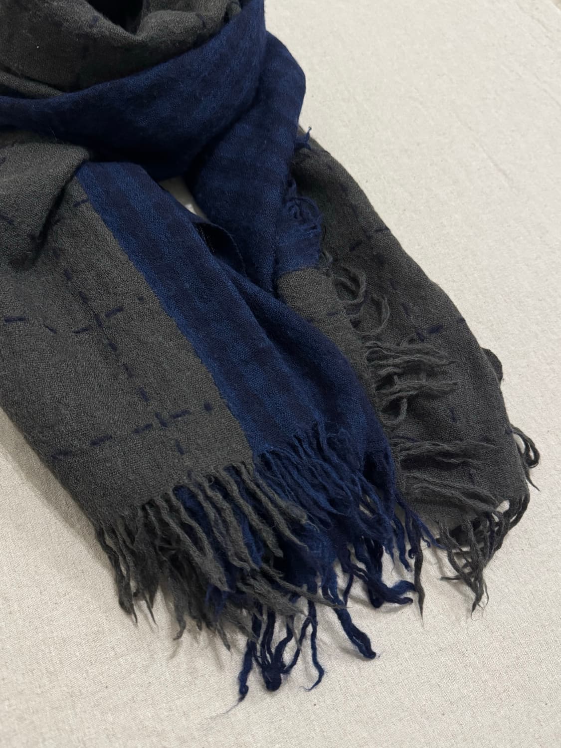 요지야마모토 바이컬러 체크 울 머플러 상품이미지3