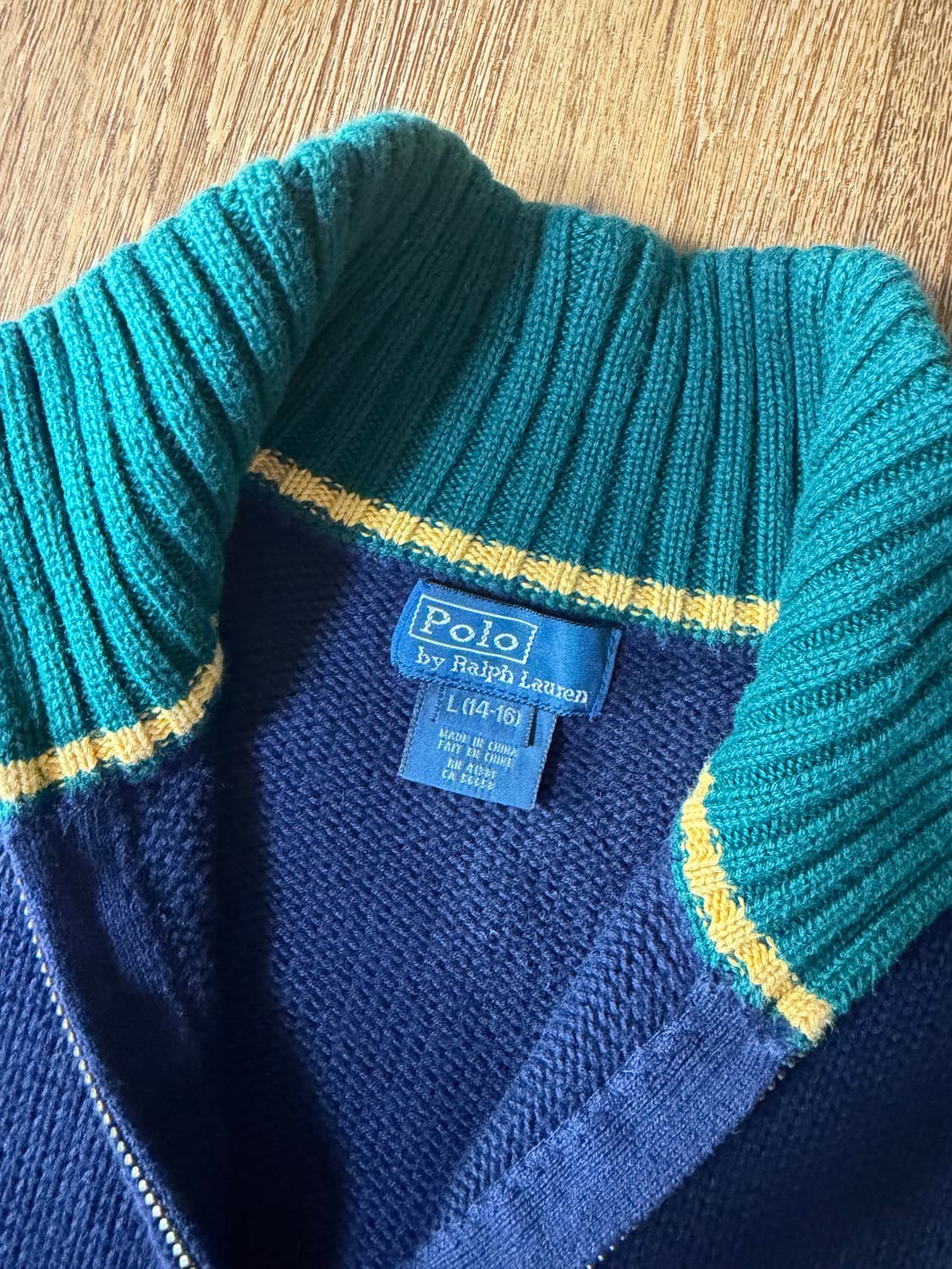 폴로 빅포니 3로고 딥네이비 그린 배색 니트집업 상품이미지3