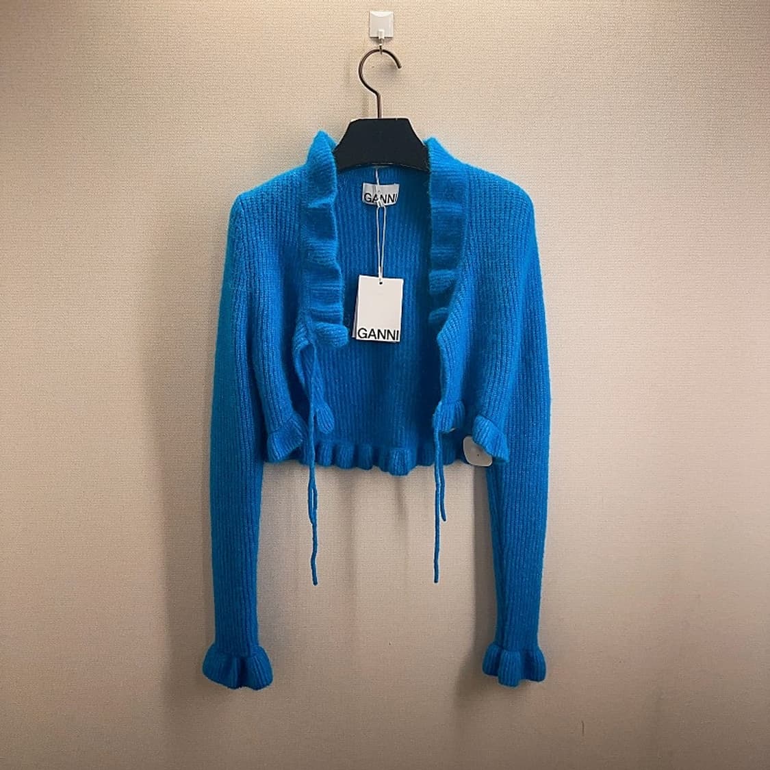 가니 여성 블루 울 알파카 프릴 숏 가디건 80% 상품이미지1