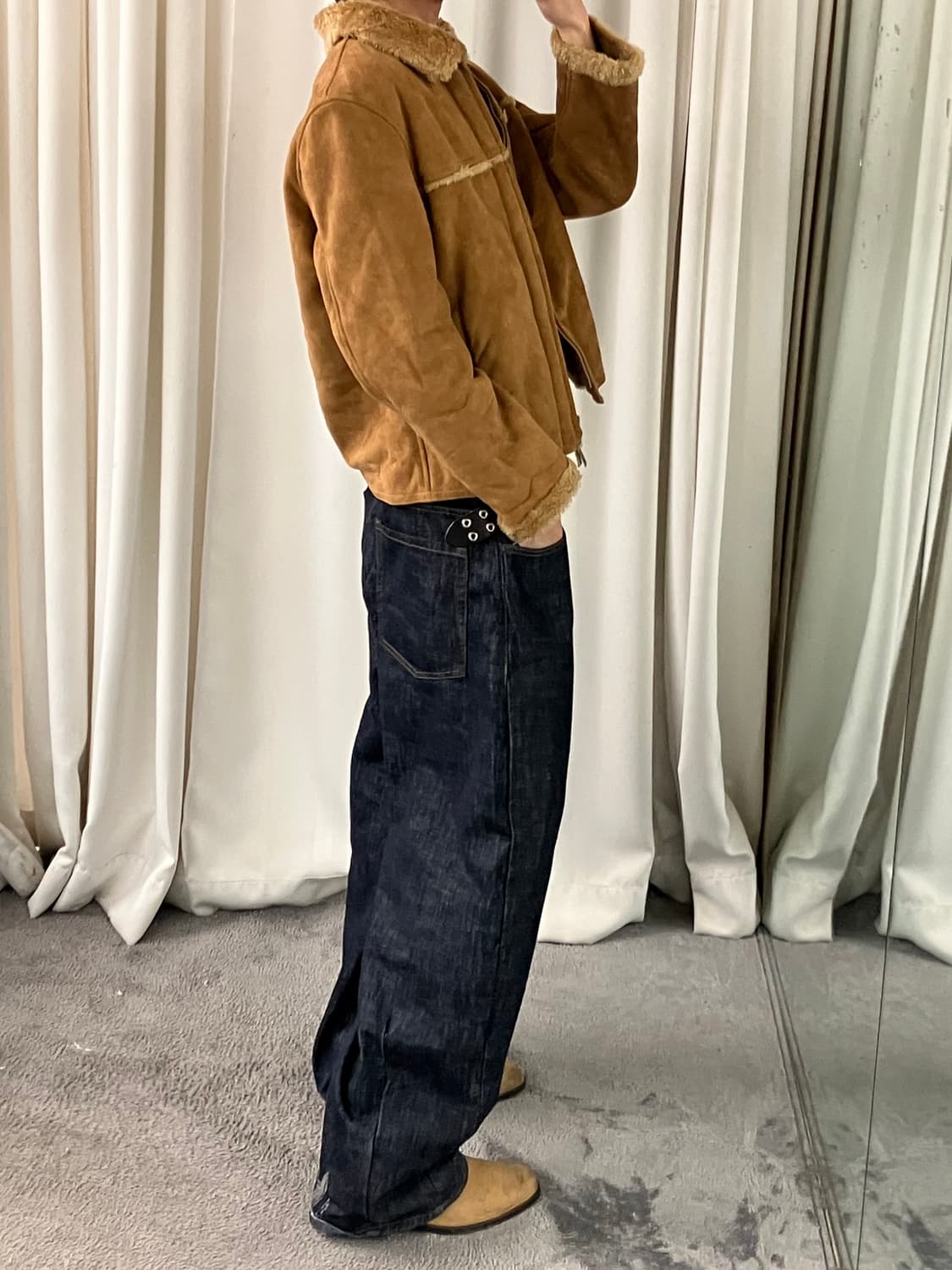 콤사이즘 브라운 스웨이드 무스탕 자켓 M 상품이미지8