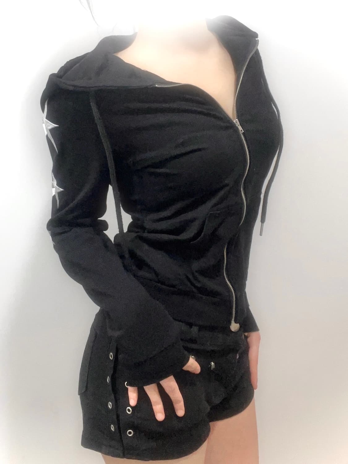 Star black hooded zip-up 상품이미지3