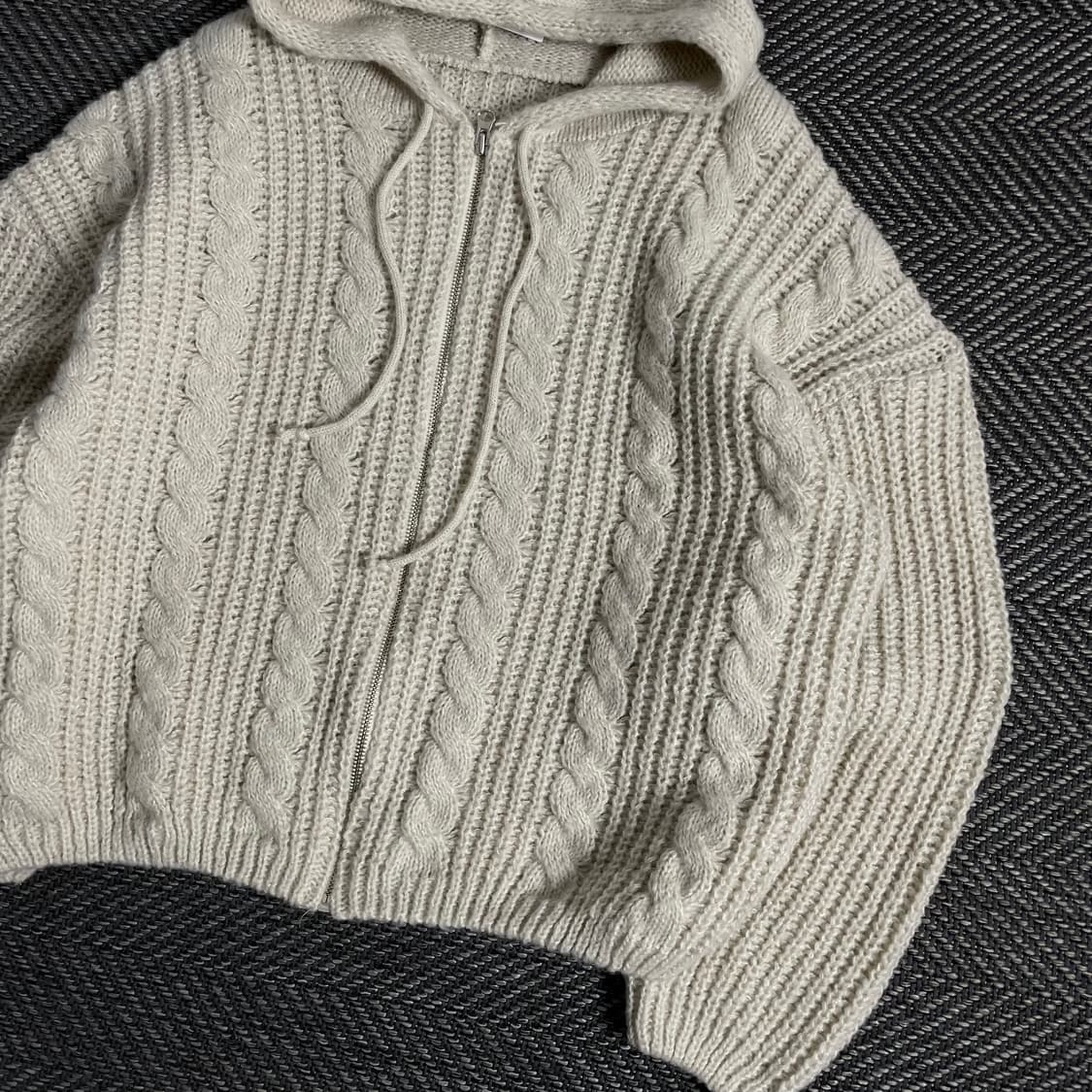 빈티지 박시핏 케이블 후드 스웨터 자켓o 3380 상품이미지2