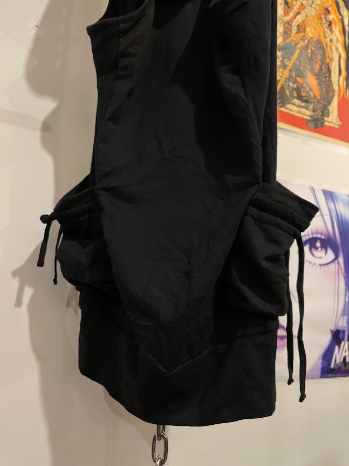 mkr 해골 스터드 레터링 포켓 블랙 후드 나시 원피스 펑크 상품이미지8