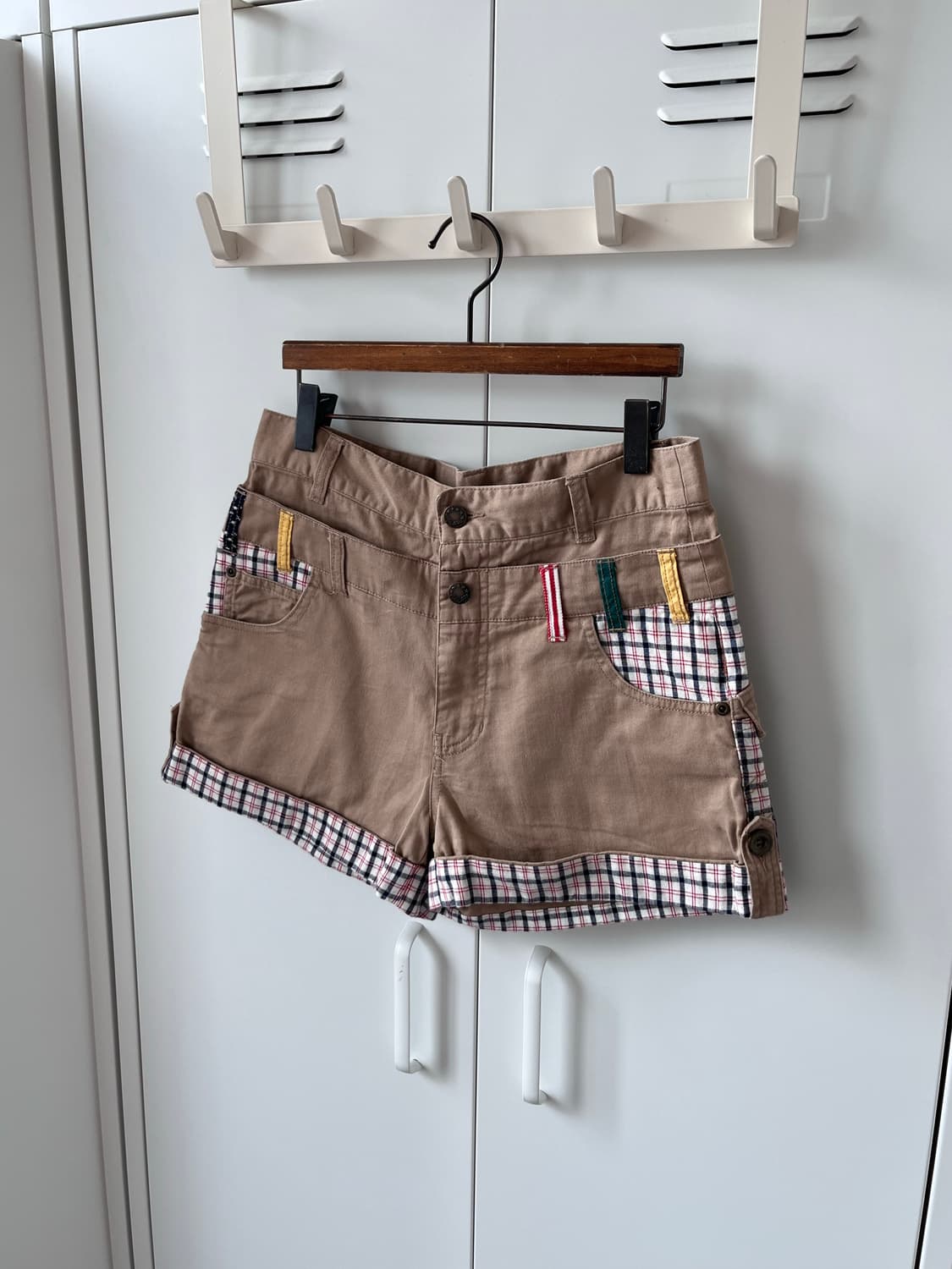 Vintage 패치워크 베이지 숏 팬츠 반바지 상품이미지1