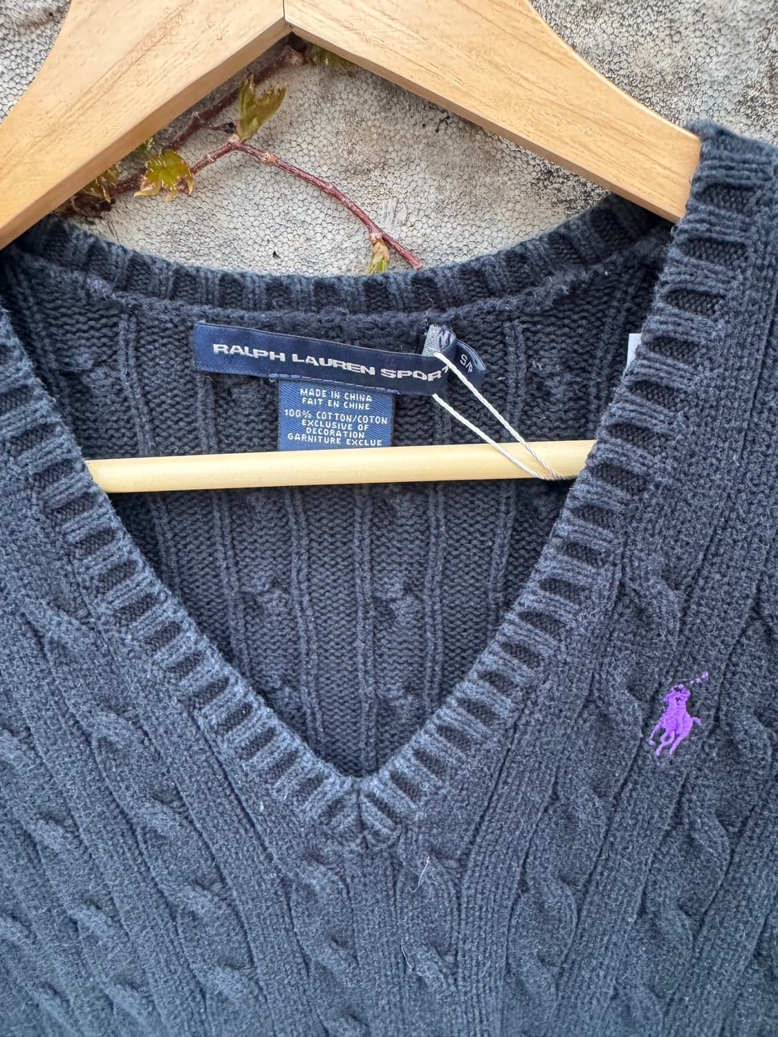 폴로 랄프로렌 빈티지 우먼 꽈배기 브이넥 코튼 니트 블랙 s 상품이미지3