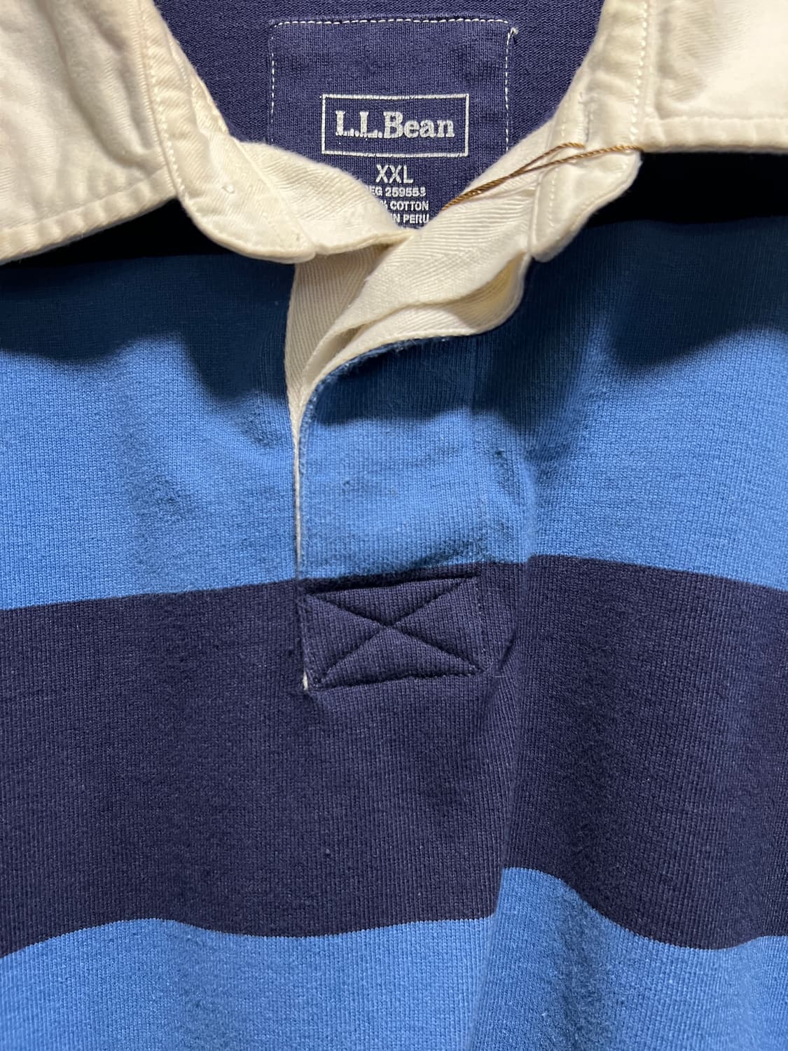 [2XL]L.L.Bean 엘엘빈 파스텔블루 네이비 스트라이프 럭비 티셔츠 상품이미지3